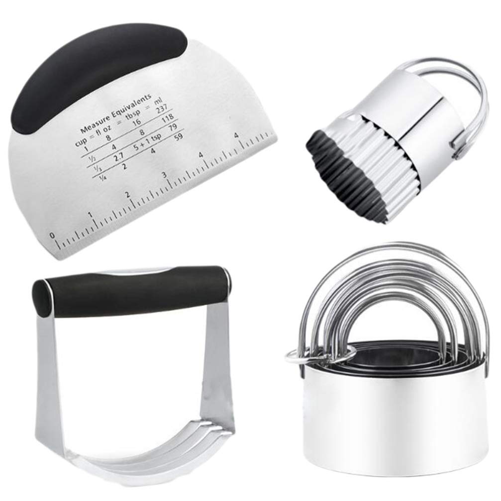 Hemoton 4-Piece Stainless Steel Pastry Cutter Set - Dough Scraper, Biscuit Cutter & Blender for Baking - Perfect for Pies, Cookies, Bread & Pastry Making