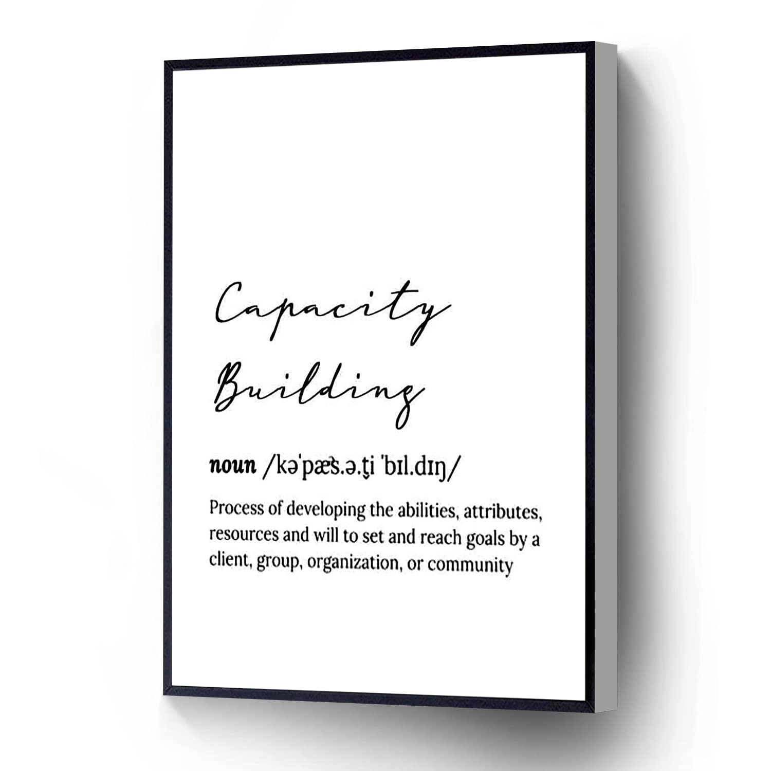 Capacity Building Quote Canvas Wall Art - Inspirational Definition Poster for Counselor Office, Home & Apartment Decor - Ready to Hang Wood Frame (8x12 Inches) - Perfect for Motivational Spaces, Therapy Rooms & Professional Work Environments
