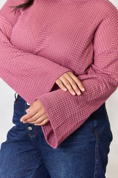 Culture Code Women's Full Size Waffle Knit Round Neck Long Sleeve Blouse - Soft Casual Shirt for Work, Date Night & Fall Layering