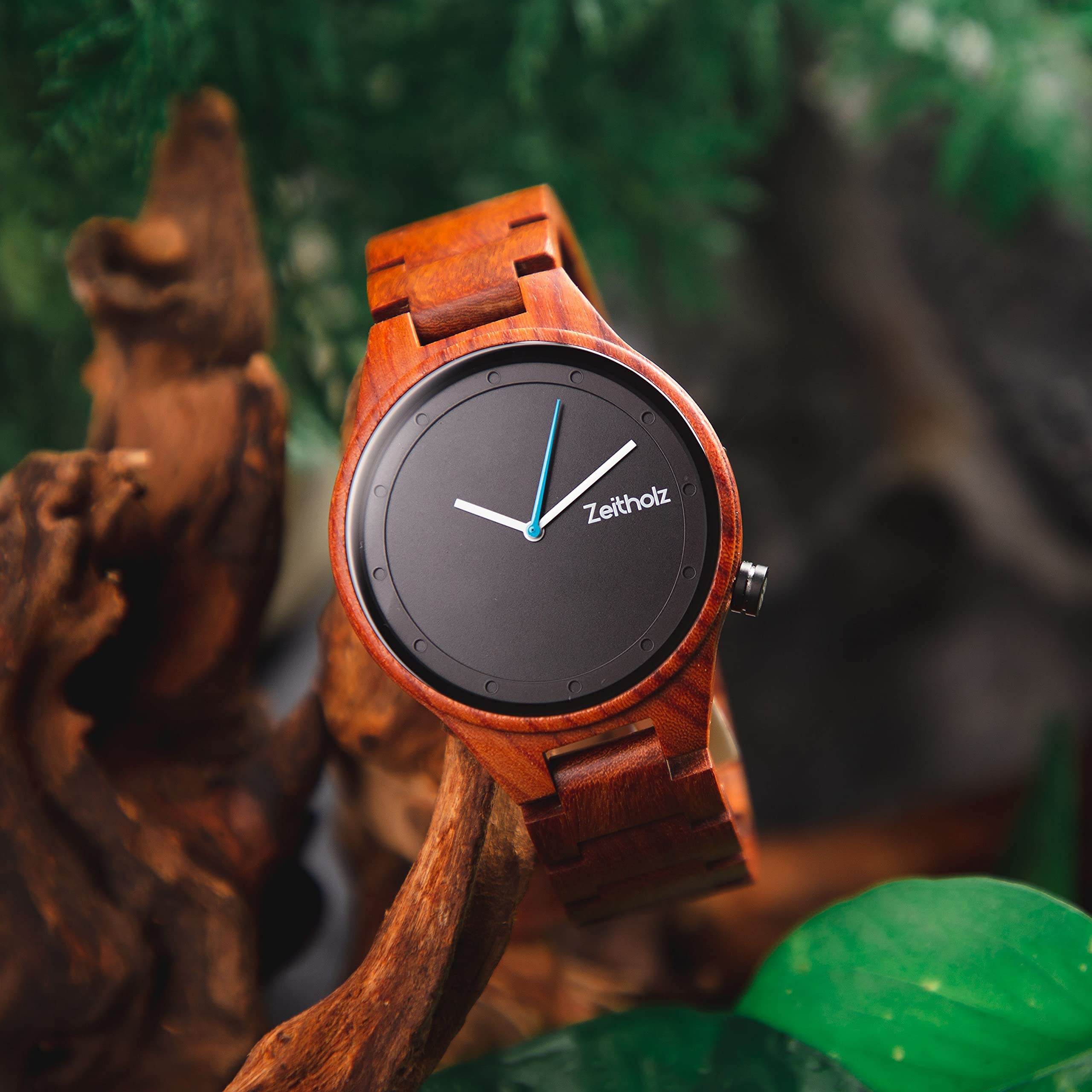 Zeitholz Men's Wooden Watches - 100% Natural Wood, Japanese Quartz Movement, Big Face Analog Watch (42mm) - Perfect for Casual Wear, Outdoor Activities & Unique Gifts - Stolpen Collection