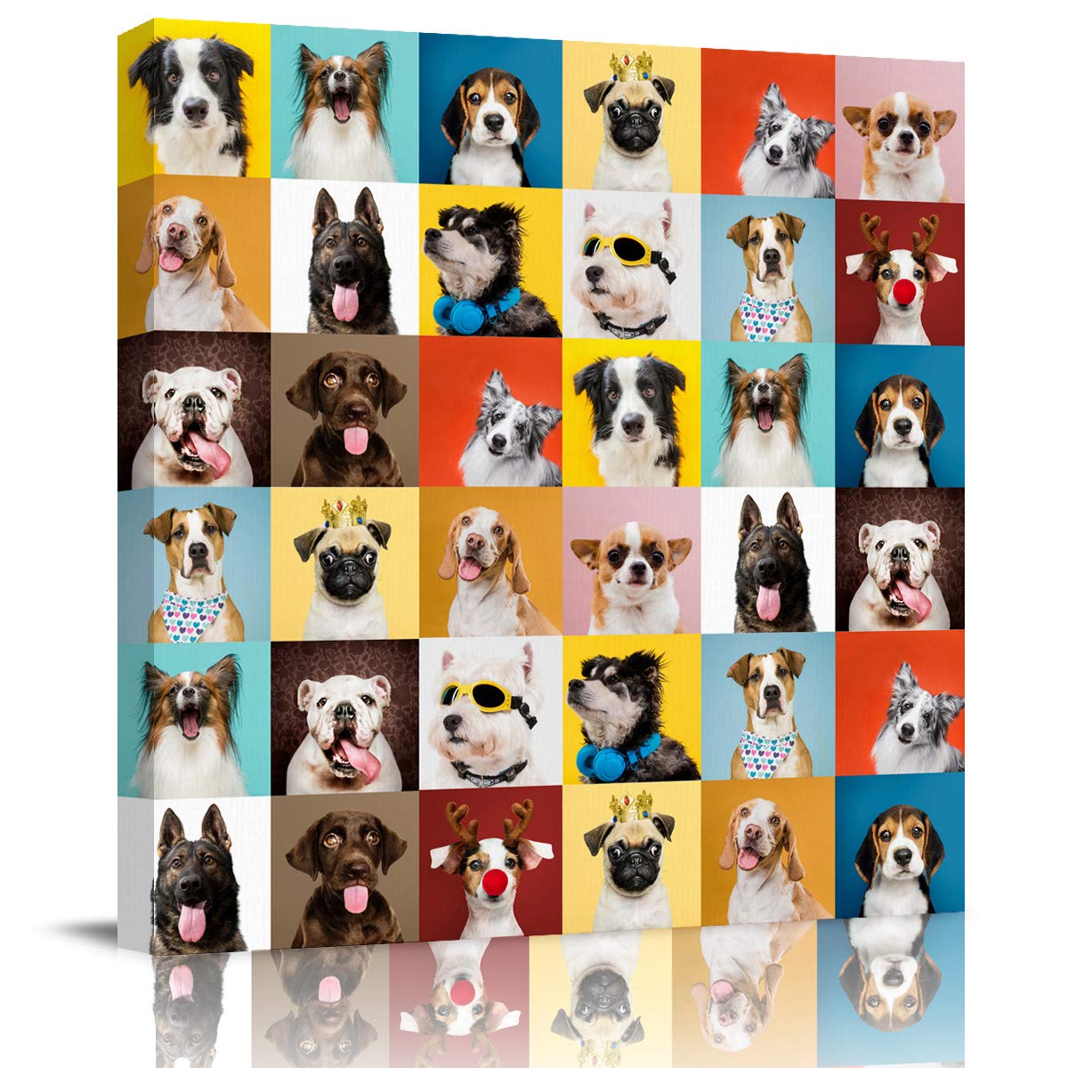 Funnywall88 Cute Sheepdog Canvas Print - Modern Geometric Multicolor Oil Painting Wall Art with Wood Frame, Ready to Hang (24x24 Inch) - Perfect for Living Room, Bedroom & Office Decor