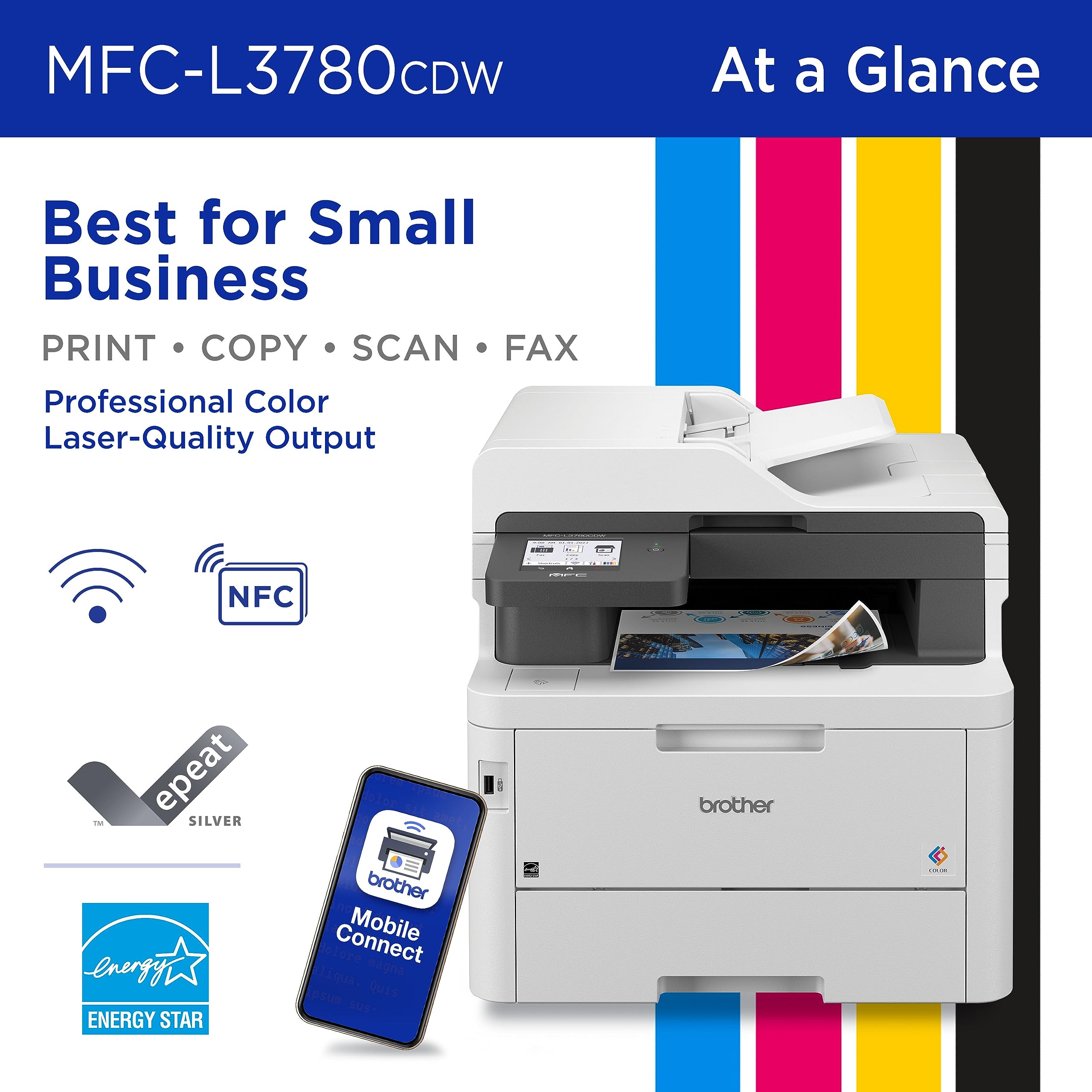 Brother MFC-L3780CDW Wireless Color Laser All-in-One Printer - Duplex Copy & Scan, High-Quality Output | 4-Month Refresh Subscription Trial | Amazon Dash Replenishment | Ideal for Home Office & Small Business Printing Needs