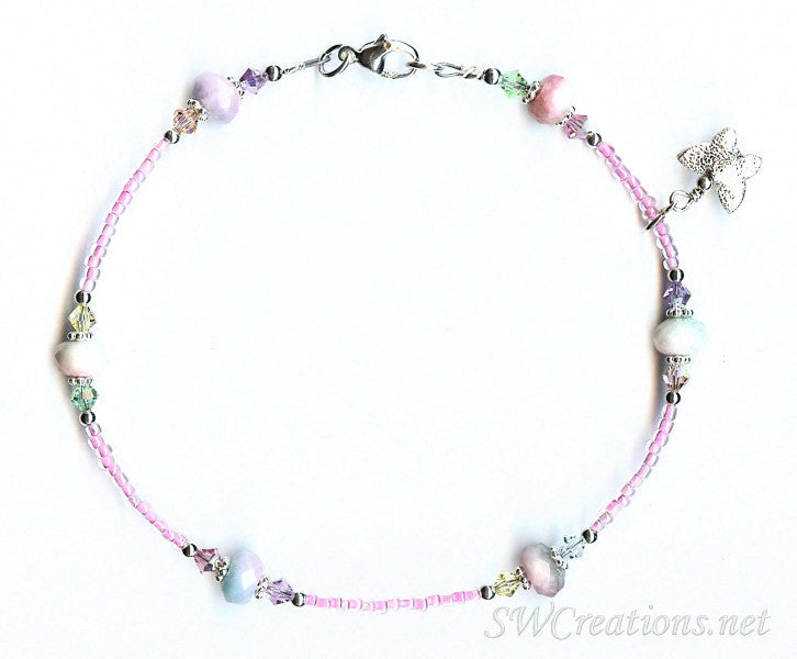 Libre Butterfly Shebert Pastel Crystal Anklet - Dainty Adjustable Ankle Bracelet for Women, Boho Beach Jewelry, Perfect for Summer Vacations & Music Festivals