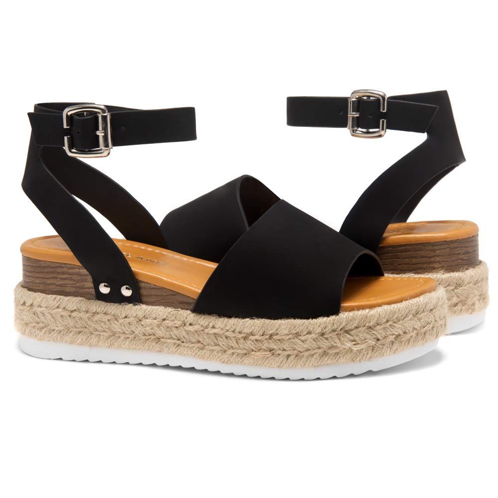 Legossa Women's Platform Sandals with Ankle Strap - Comfortable Open Toe Espadrille Wedge Sandals in Black, White & Tan | Summer Casual Flatform Shoes for Beach, Vacation & Everyday Wear