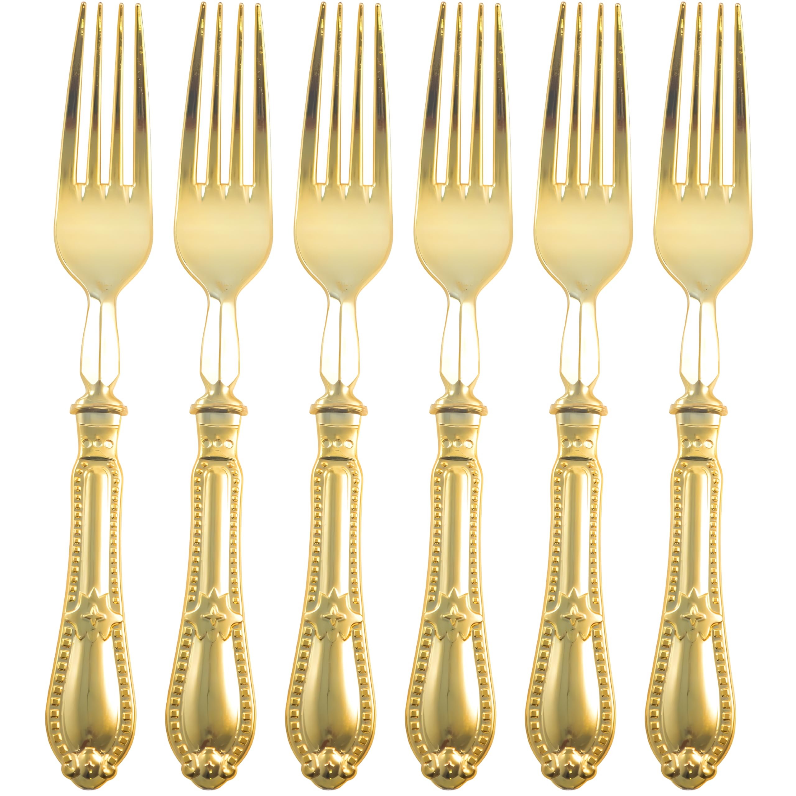 Baroque Style Shiny Gold Forks - Set of 12 Premium Stainless Steel Cutlery - Elegant Dining Utensils for Weddings, Parties & Daily Use - Durable & Dishwasher Safe