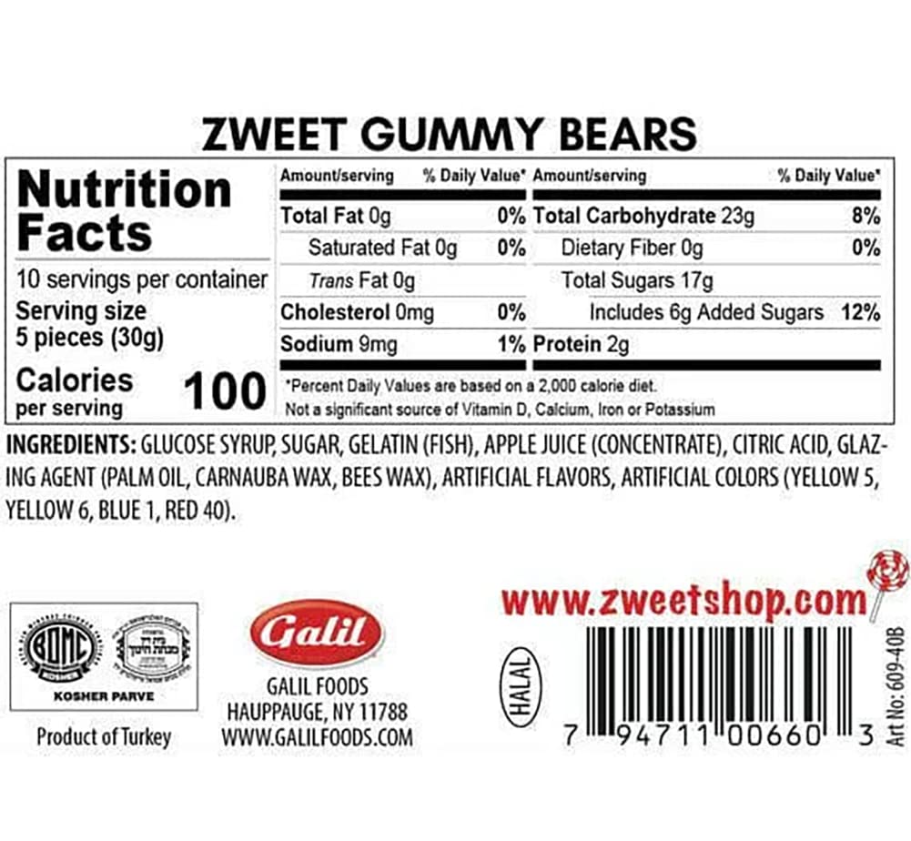 Zweet Gummy Bears 10oz - Kosher & Halal Certified Chewy Candy - Resealable Bag for Freshness - Perfect for Parties, Snacking & Gift Giving