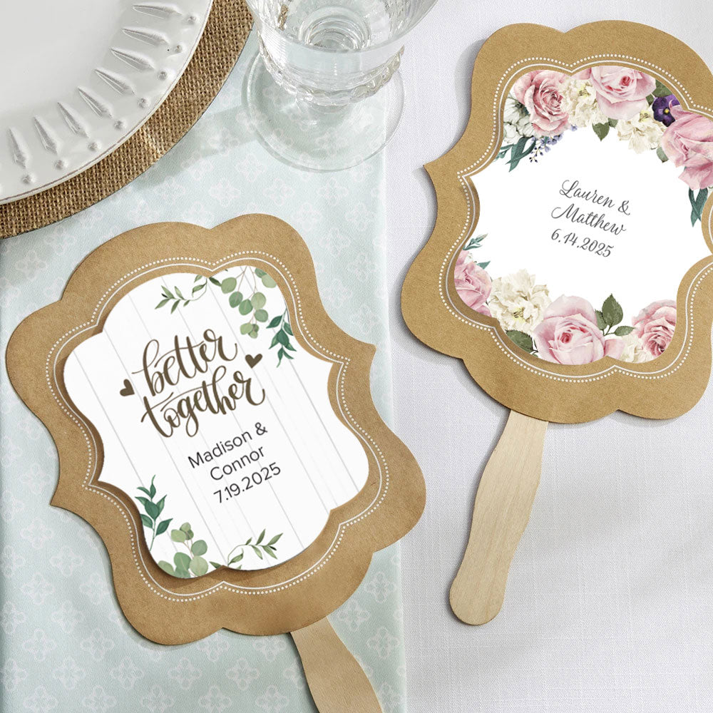 Personalized Kraft Hand Fan Set of 20 - Eco-Friendly Paper Fans for Weddings, Parties & Outdoor Events - Custom Printed Handheld Fans for Guests & Decorations