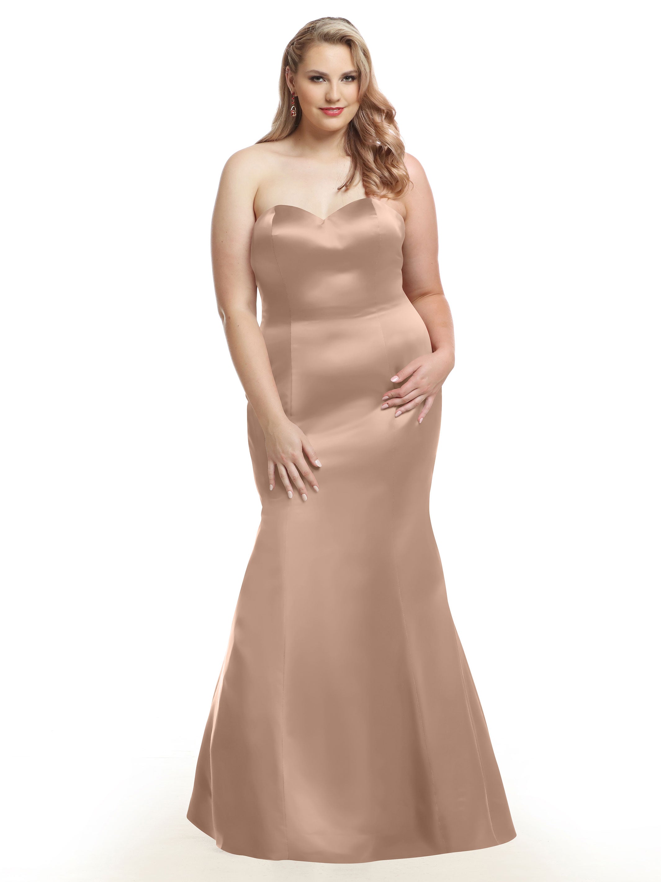 Elegant Strapless Satin Fit and Flare Bridesmaid Dress with Sweetheart Neckline - Perfect for Weddings, Formal Events & Special Occasions
