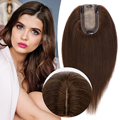 Clip in Human Hair Topper with Silk Base - Natural Looking Hairpiece for Thinning Hair - Perfect for Daily Wear, Special Occasions & Styling