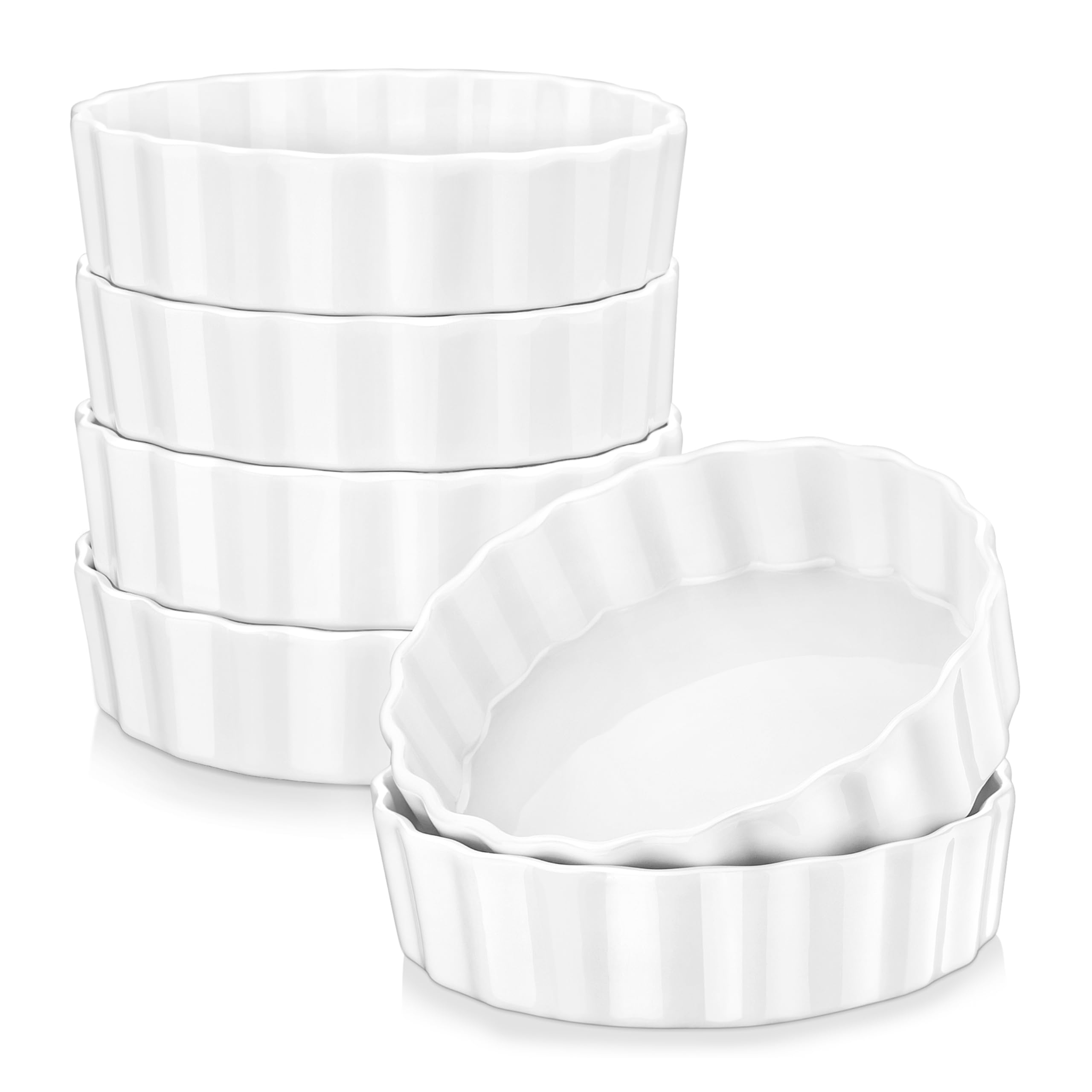 LOVECASA 8 Oz Porcelain Ramekins Set of 6 - Oven Safe Baking Dishes for Creme Brulee, Soufflés, Custards & Quiche | Chip-Resistant, Stackable White Ceramic Bowls | Perfect for Desserts, Appetizers & Meal Prep