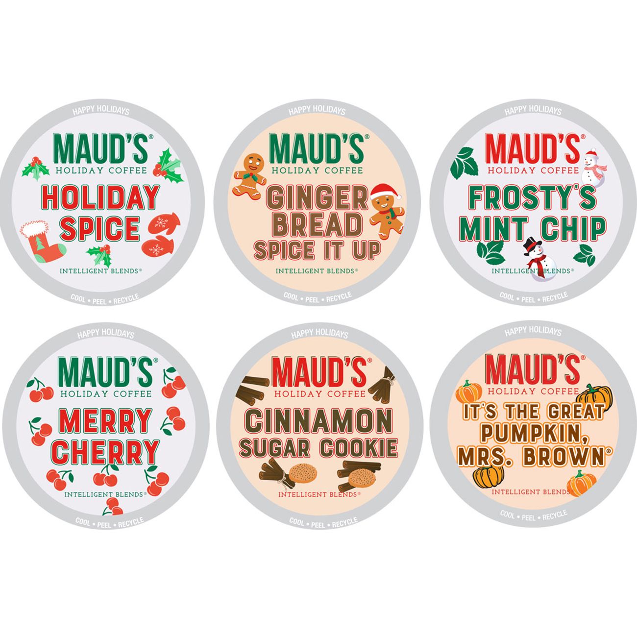 Maud's Holiday Variety Pack - 6 Winter Flavored Coffee Pods for Keurig | Perfect for Christmas Gifts, Office & Home Brewing