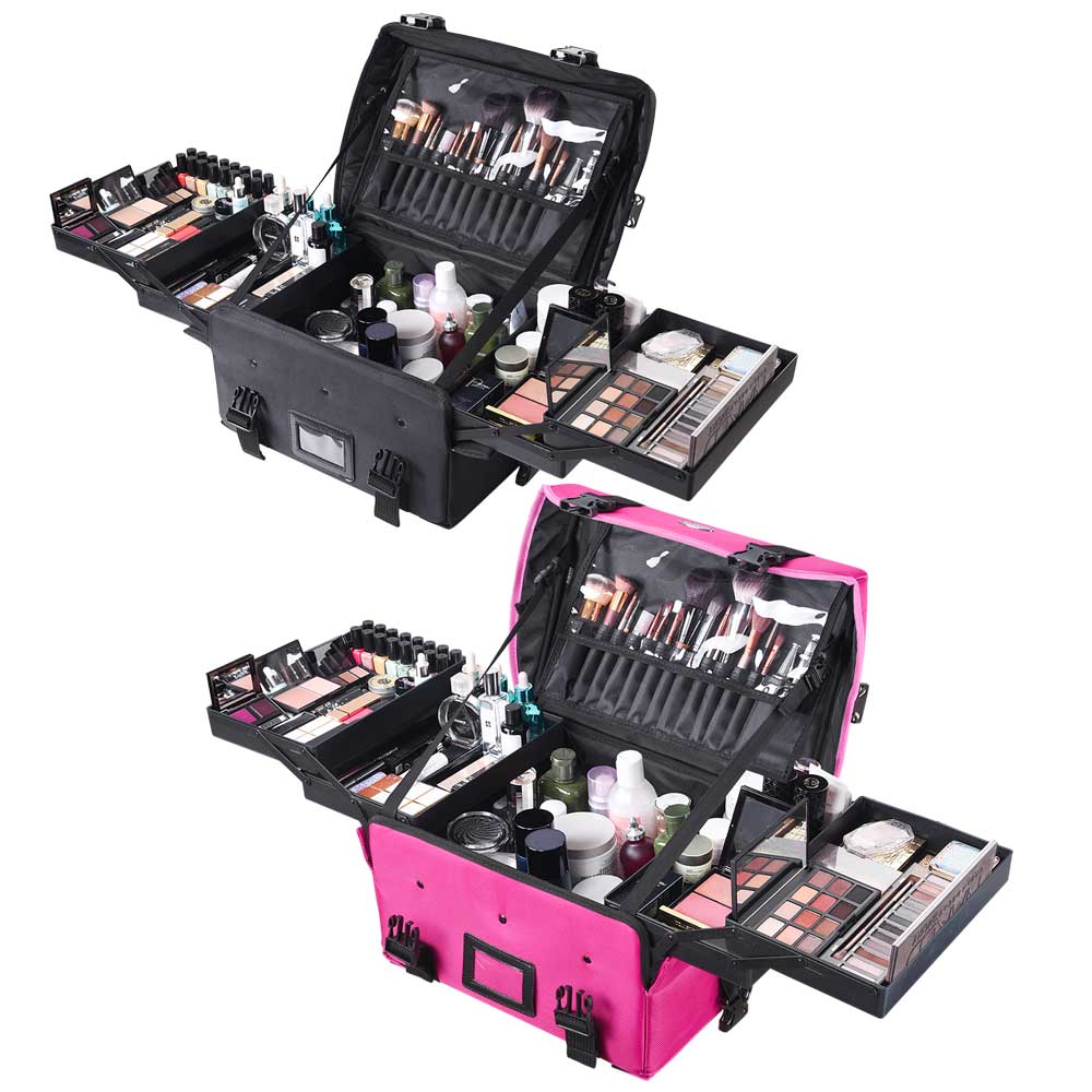 TheLAShop Professional Nylon Makeup Train Case - 17x13x9 Inches, Large Cosmetic Organizer for Makeup Artists, Travel & Salon Use - Durable Beauty Storage with Handle, Perfect for Travel, Home & Professional Makeup Kit Organization