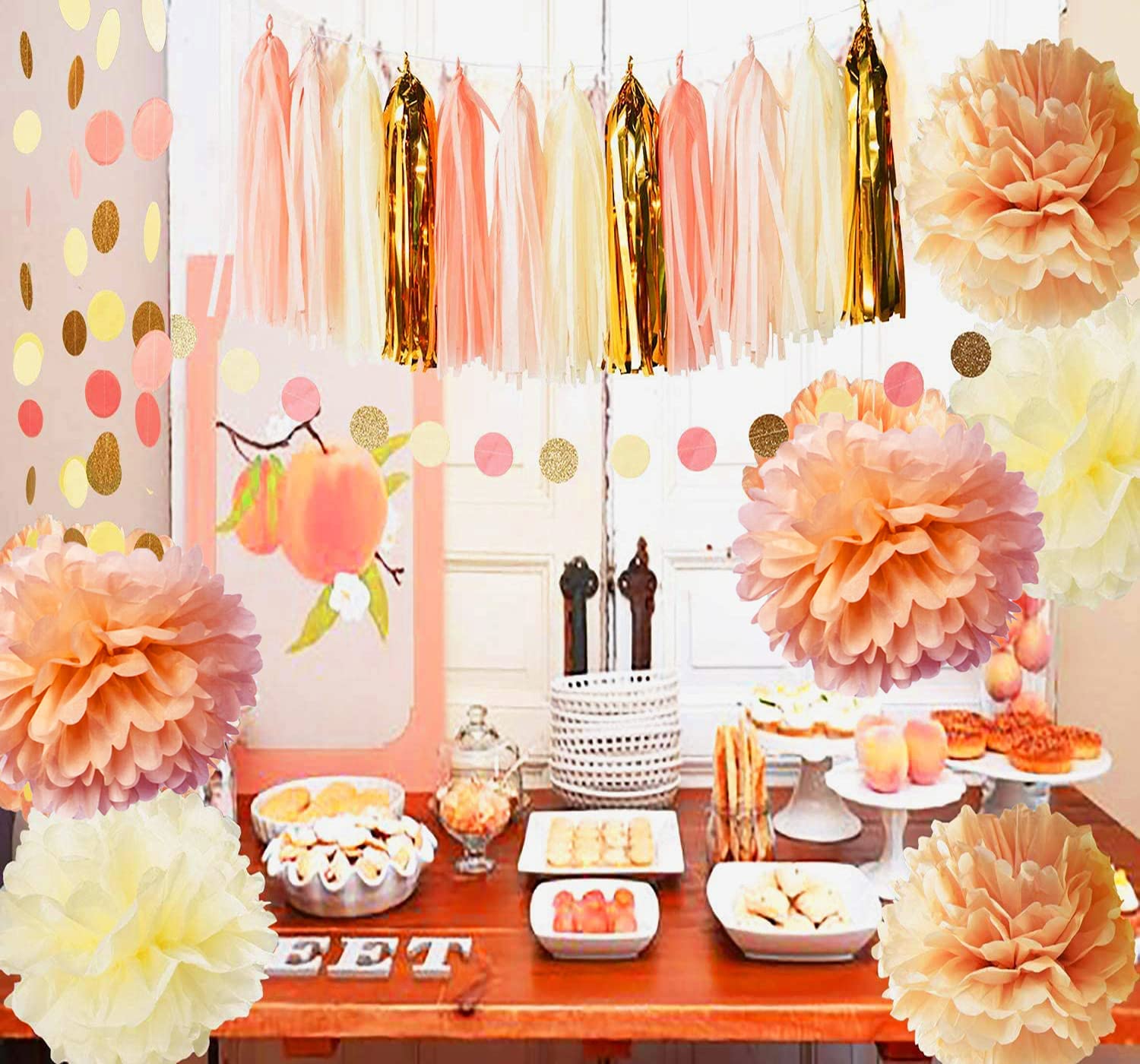 Peach Birthday Party Decorations - Rustic Baby Shower, Boho Bridal Shower & Autumn Fall Party Supplies | Sweet as a Peach Theme for Gender Reveal, 1st Birthday & Wedding Showers | Perfect for Indoor/Outdoor Events