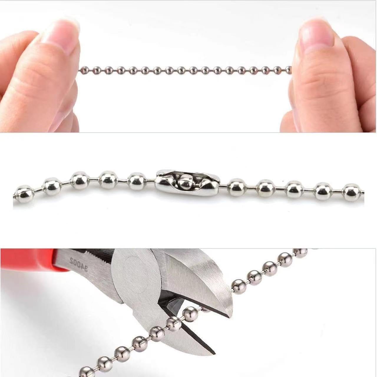 2 Pack Stainless Steel Pull Chain Extender for Ceiling Fan & Light Fixture - 1 Meter Length with Connector (304 Stainless Steel) | Easy Light Switch Extension for Hard-to-Reach Bulbs & Home Lighting Fixtures