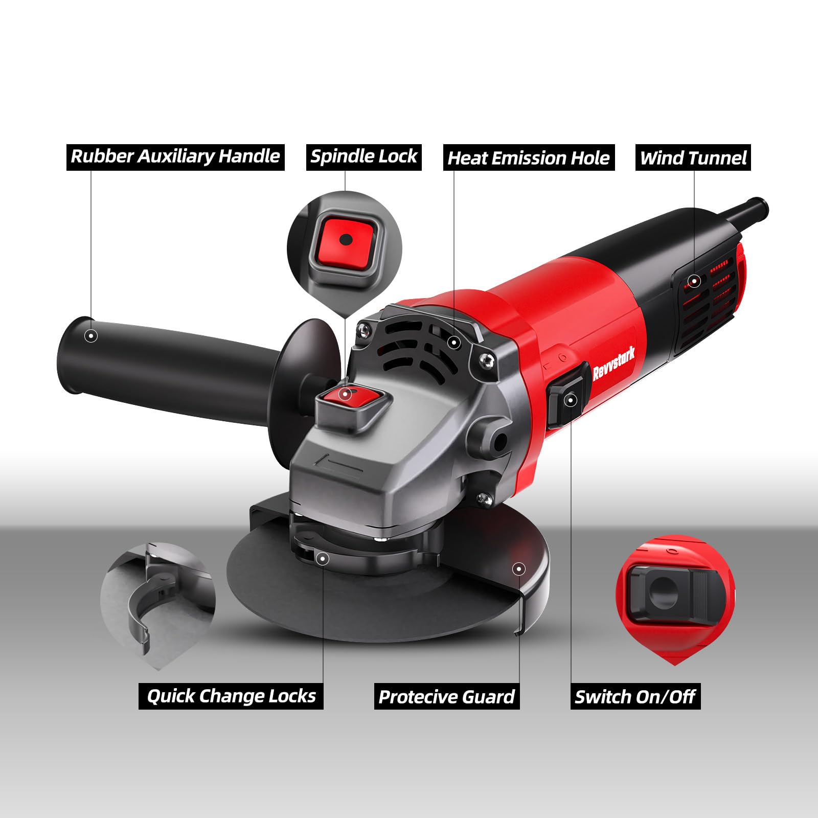 7.5-Amp 4-1/2 Inch Angle Grinder - 12000 RPM Electric Power Tool with Cutting Wheel, Grinding Wheel & Flap Disc - Perfect for Metal Cutting, Grinding, Polishing & DIY Projects