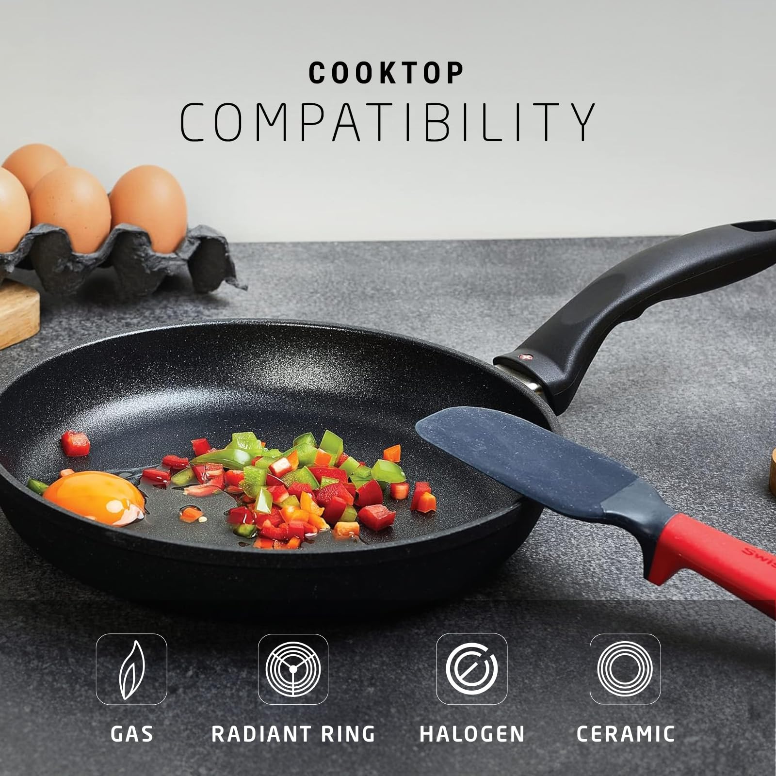 Swiss Diamond 9.5 Inch Nonstick Frying Pan - Diamond Coated Aluminum Skillet with Stainless Steel Handle | Dishwasher & Oven Safe | Perfect for Sautéing, Frying & Cooking Eggs | Professional Kitchen & Home Use