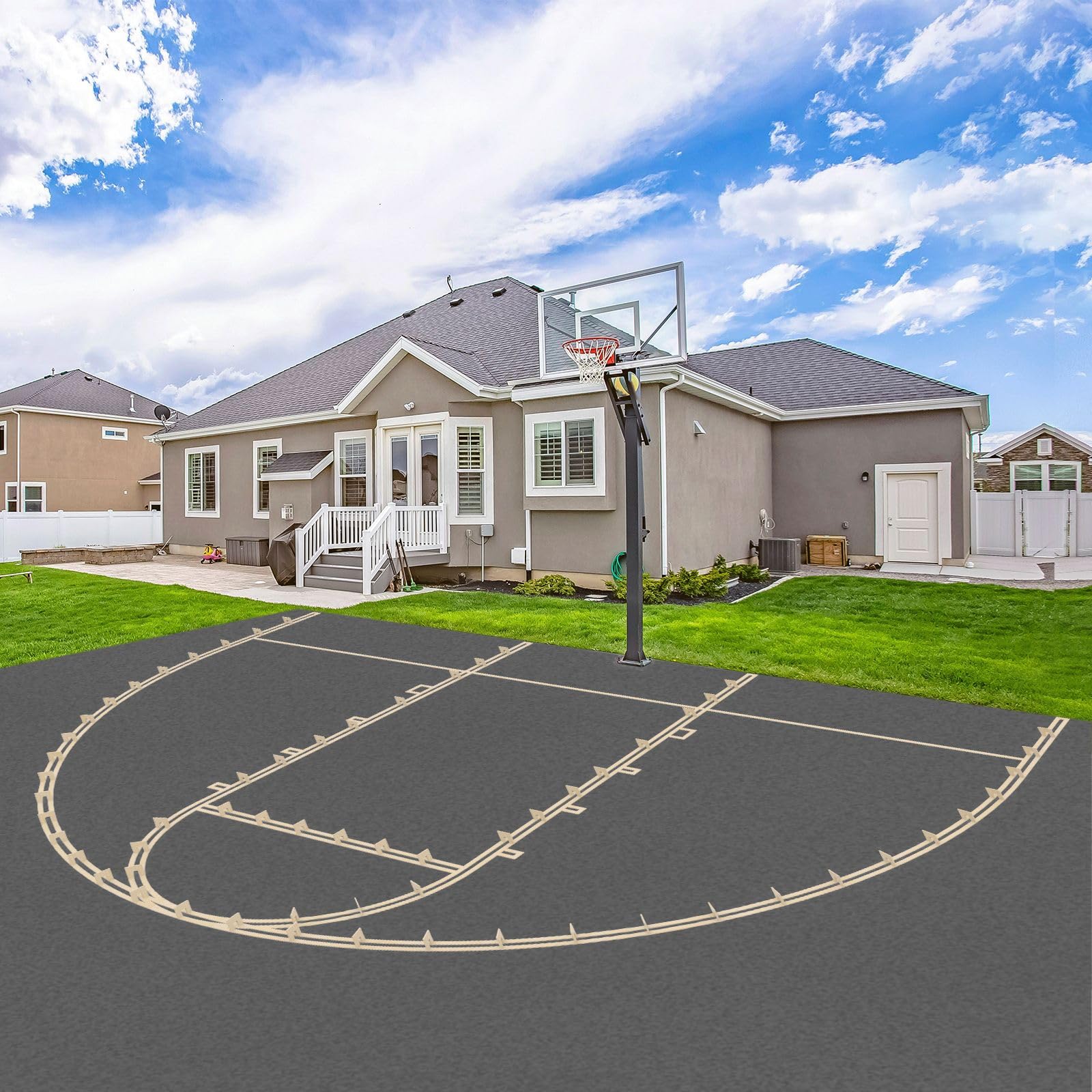Foldable Basketball Court Stencil Kit - Reusable for Concrete, Asphalt, Tiles - Perfect for Driveway & Backyard Sports