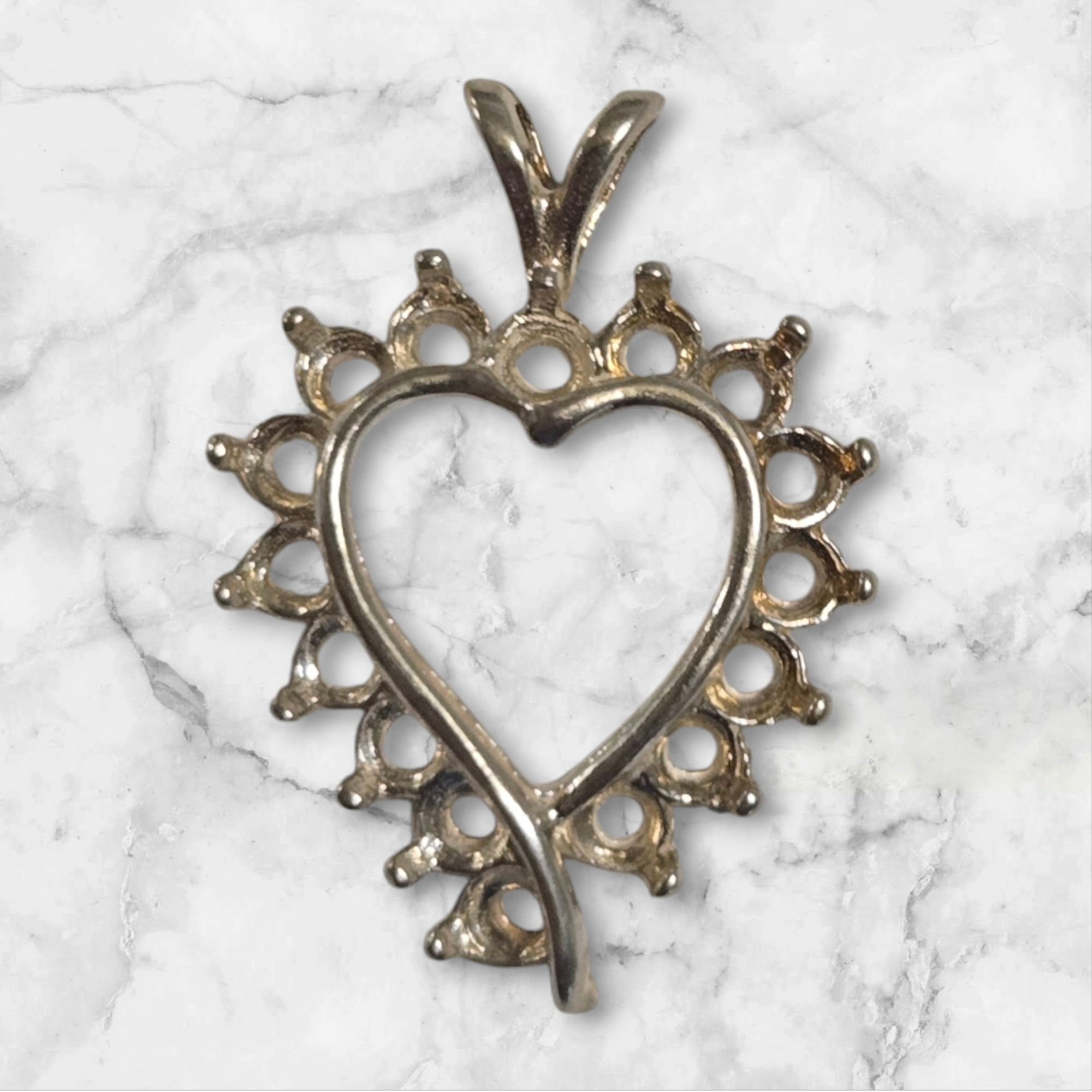 Solid Sterling Silver or 14k Gold 16 Stone Fancy Heart Pendant Setting - 2.25mm Round Gemstone Jewelry - Handcrafted in USA (161244/141244) - Perfect for Valentine's Day Gifts & Anniversary Presents