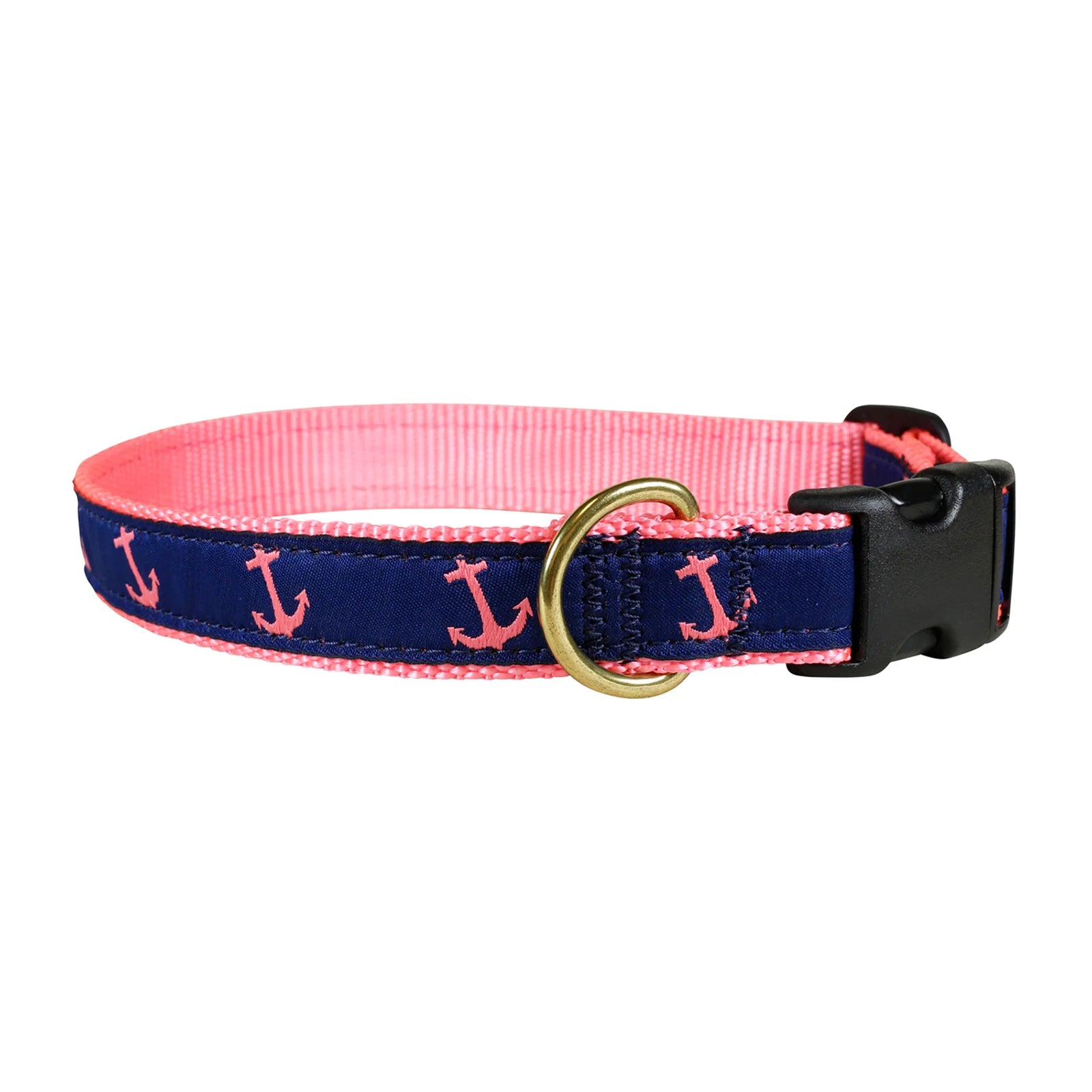 Pink & Navy Anchor Pattern Dog Collar - Adjustable Nylon Pet Collar for Small Medium Large Dogs - Perfect for Daily Walks, Beach Outings & Nautical Themed Events
