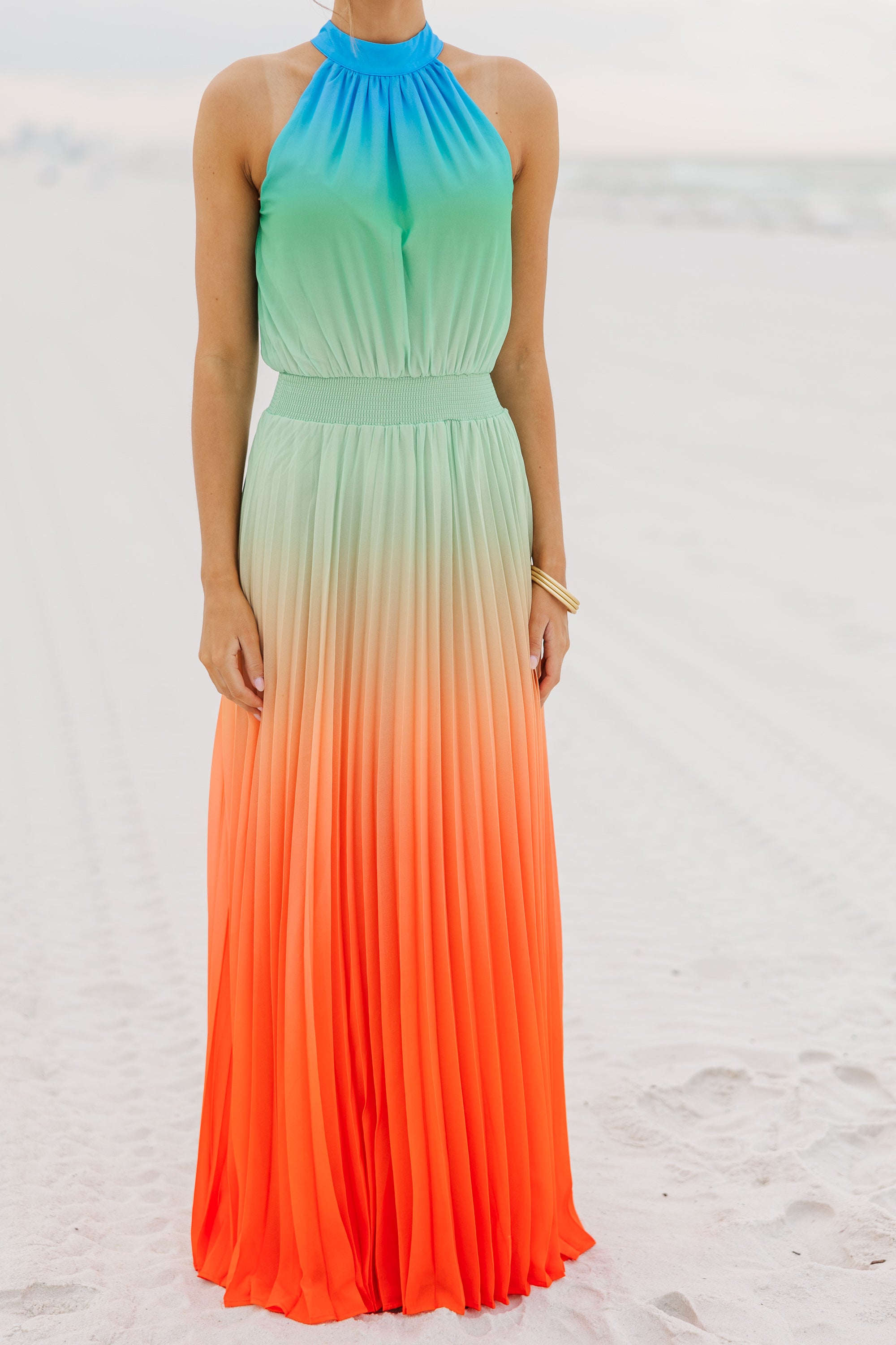 Stylish Orange Ombre Maxi Dress for Women - Front and Center Design - Perfect for Summer Beach Parties & Evening Events