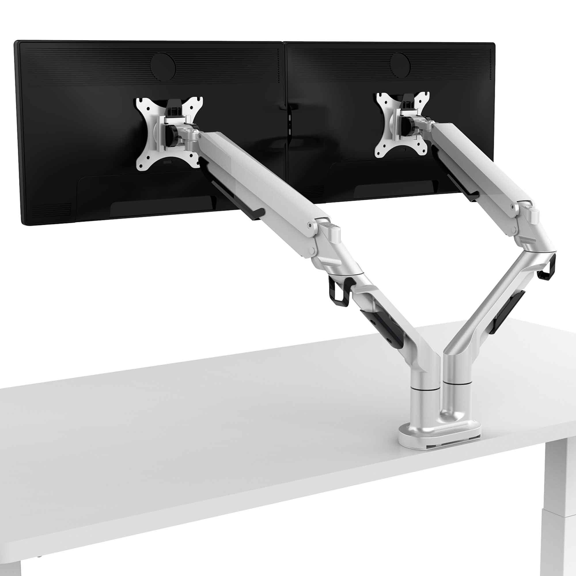 Adjustable Double Monitor Mount Stand for 17-32 Inch Screens, Rotating Ergonomic Arm with 9kg Load Capacity - White (DH27) - Perfect for Home Office, Gaming & Workspace Setup