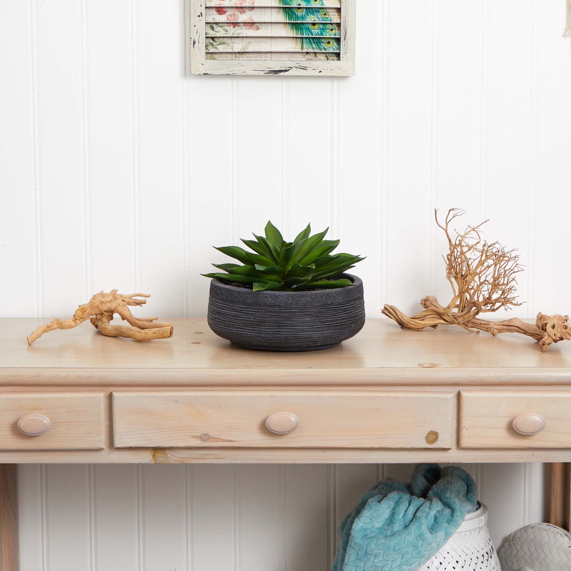Nearly Natural Large Succulent Artificial Plant in Decorative Bowl - Realistic Fake Succulents for Home Decor, Office Desk, Wedding Centerpiece & Indoor Greenery
