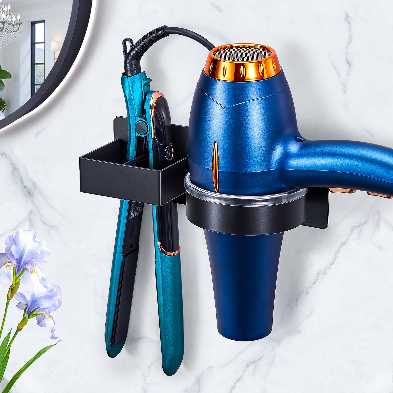 Wall Mounted Hair Straightener & Blow Dryer Holder - Stainless Steel Bathroom Organizer for Hair Tools, Curling Iron & Salon Dryer Storage | Perfect for Home & Salon Use, Space-Saving Hair Styling Accessory Organizer