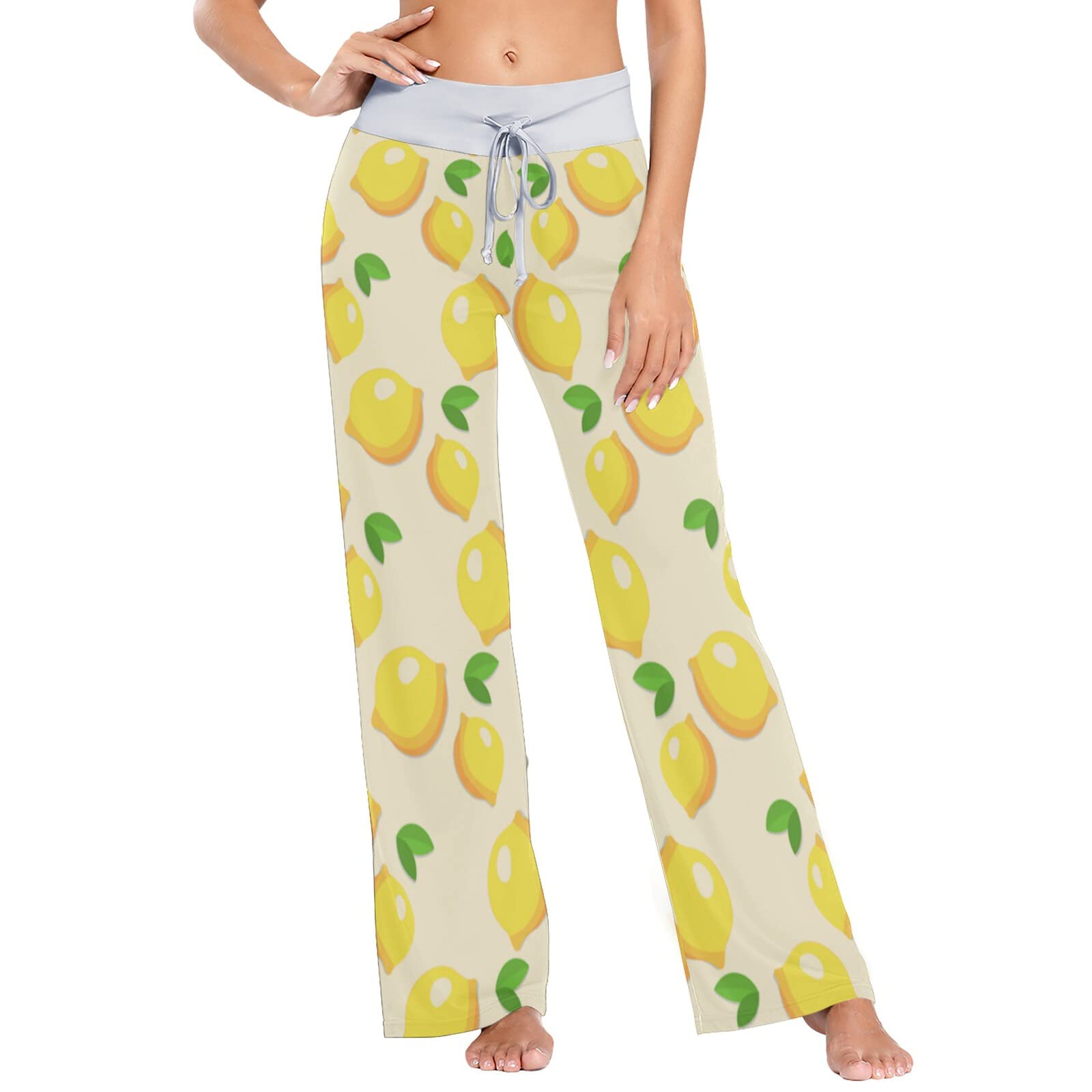 JUNZAN Women's Stretchy Lemon Print Pajama Pants - Soft Long Pajama Bottoms for Lounge & Sleep - Perfect for Relaxing at Home, Sleepovers and Cozy Nights