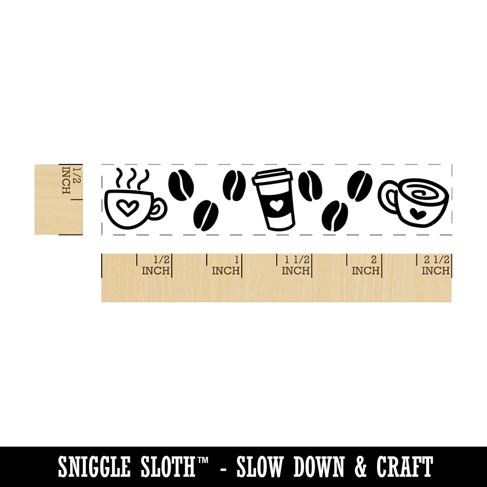 Premium Coffee Beans & Cups Border Rubber Stamp for DIY Crafting - 2.5 Inch Small Stamp for Scrapbooking, Card Making, and Journaling