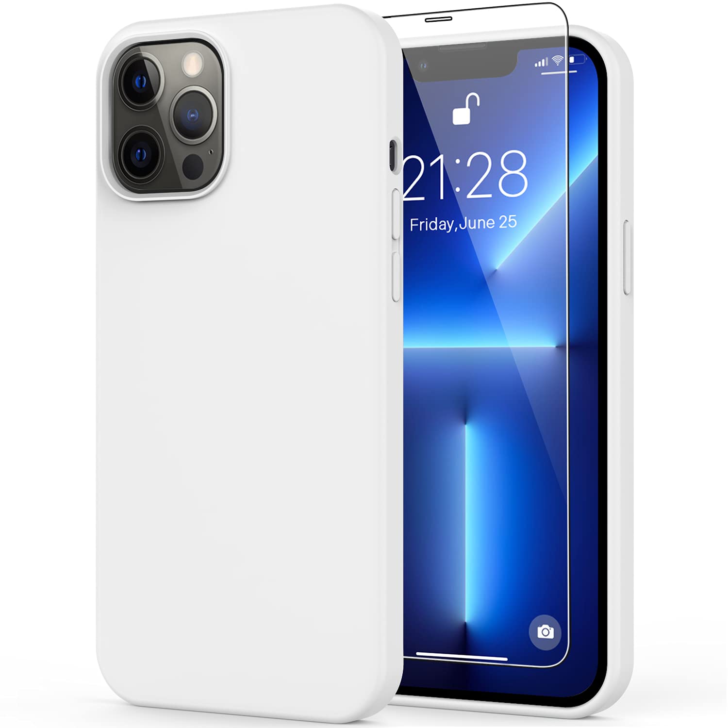 DEENAKIN iPhone 13 Pro Max Case with Screen Protector - Soft Flexible Silicone Gel Cover, Shockproof Slim Fit Bumper Case for iPhone 13 Pro Max 6.7 Inch (White) - Perfect for Everyday Protection & Outdoor Activities