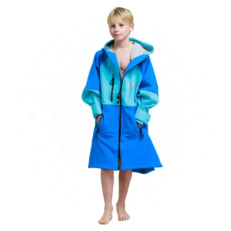 Kids Swimming Robe with Hood - Soft Shell Unisex Swim Cover Up for Boys & Girls, Quick Dry Cobalt Blue Pool Robe - Perfect for Beach, Poolside & Water Park Activities