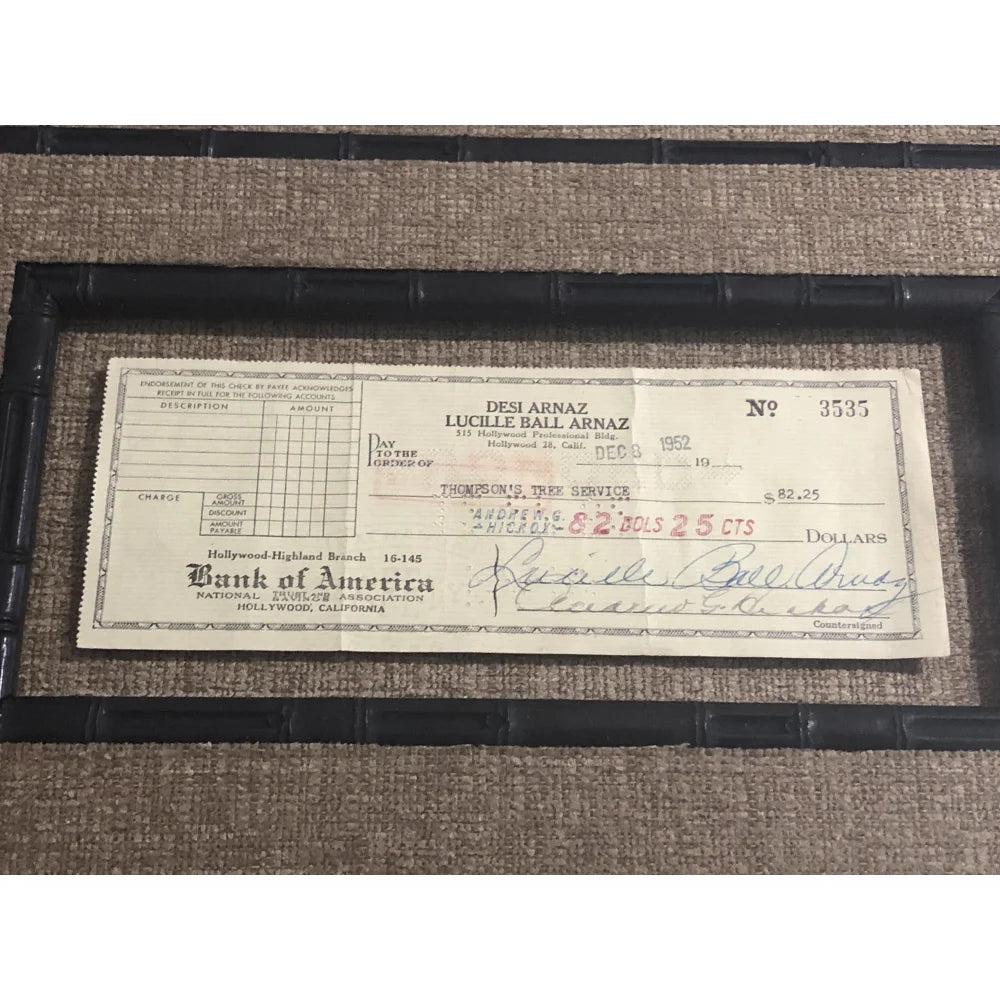 Authentic Lucille Ball Signed Personal Check with JSA COA - Framed I Love Lucy & Desi Arnaz Memorabilia - Perfect for Collectors, Fans, and Home Theater Decor
