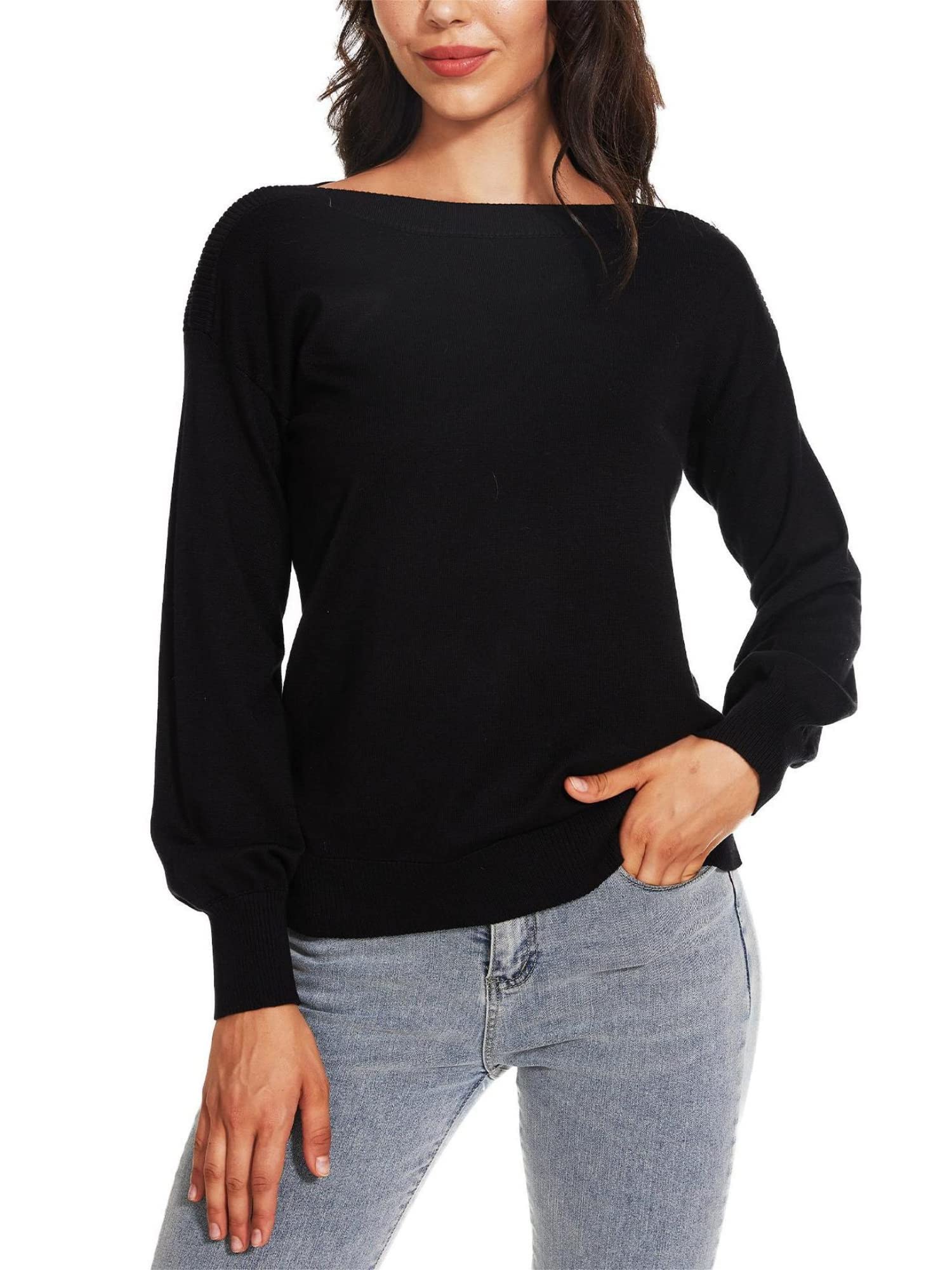 Women's Lightweight Knit Pullover Sweater - Boat Neck Long Sleeve Casual Top for Fall & Winter | Cozy Layering for Office, Date Night & Weekend Outings