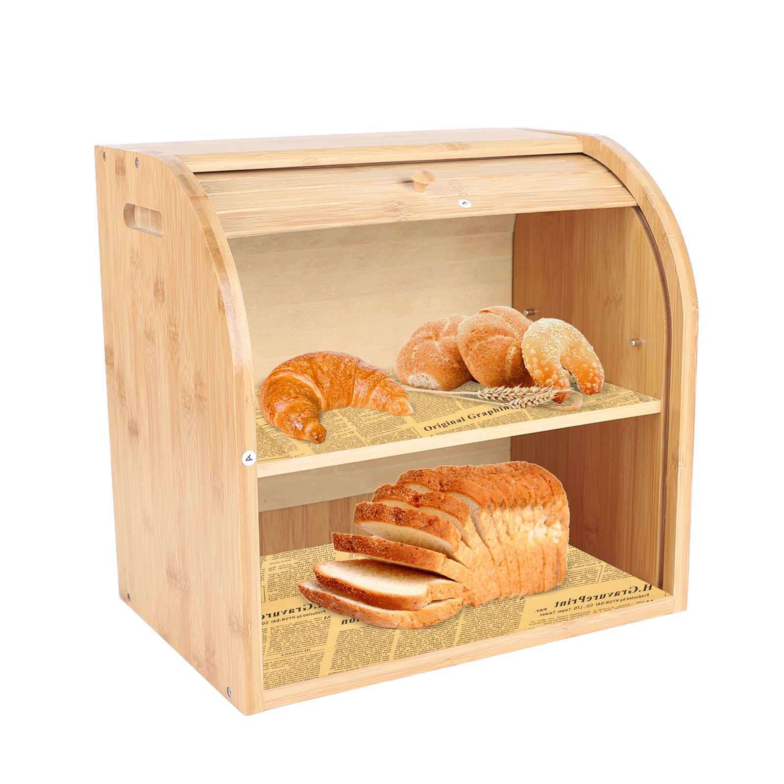 2-Tier Bamboo Bread Box - 38×25×37cm Countertop Bread Storage Bin with Removable Layer & Arched Door | Kitchen Organizer for Bread, Pastries & Baked Goods | Perfect for Pantry, Bakery & Home Kitchen Organization