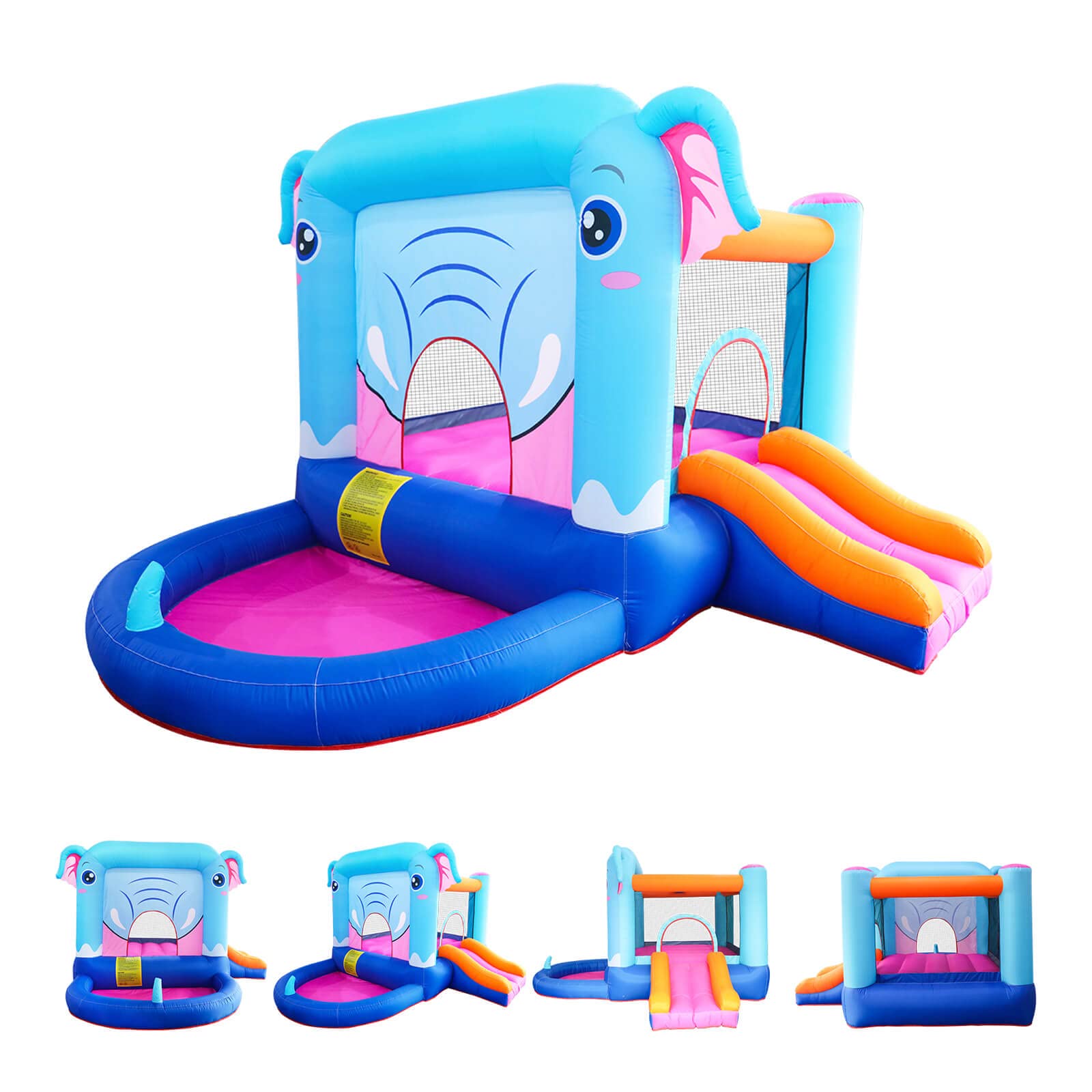 Sanch Ancha Blue Elephant Inflatable Bounce House with Slide, Trampoline, Basketball Hoop & Ball Pit - 350W Blower, Stakes & Carry Bag - Outdoor Kids Playhouse for Birthday Parties, Backyard Fun & Summer Activities