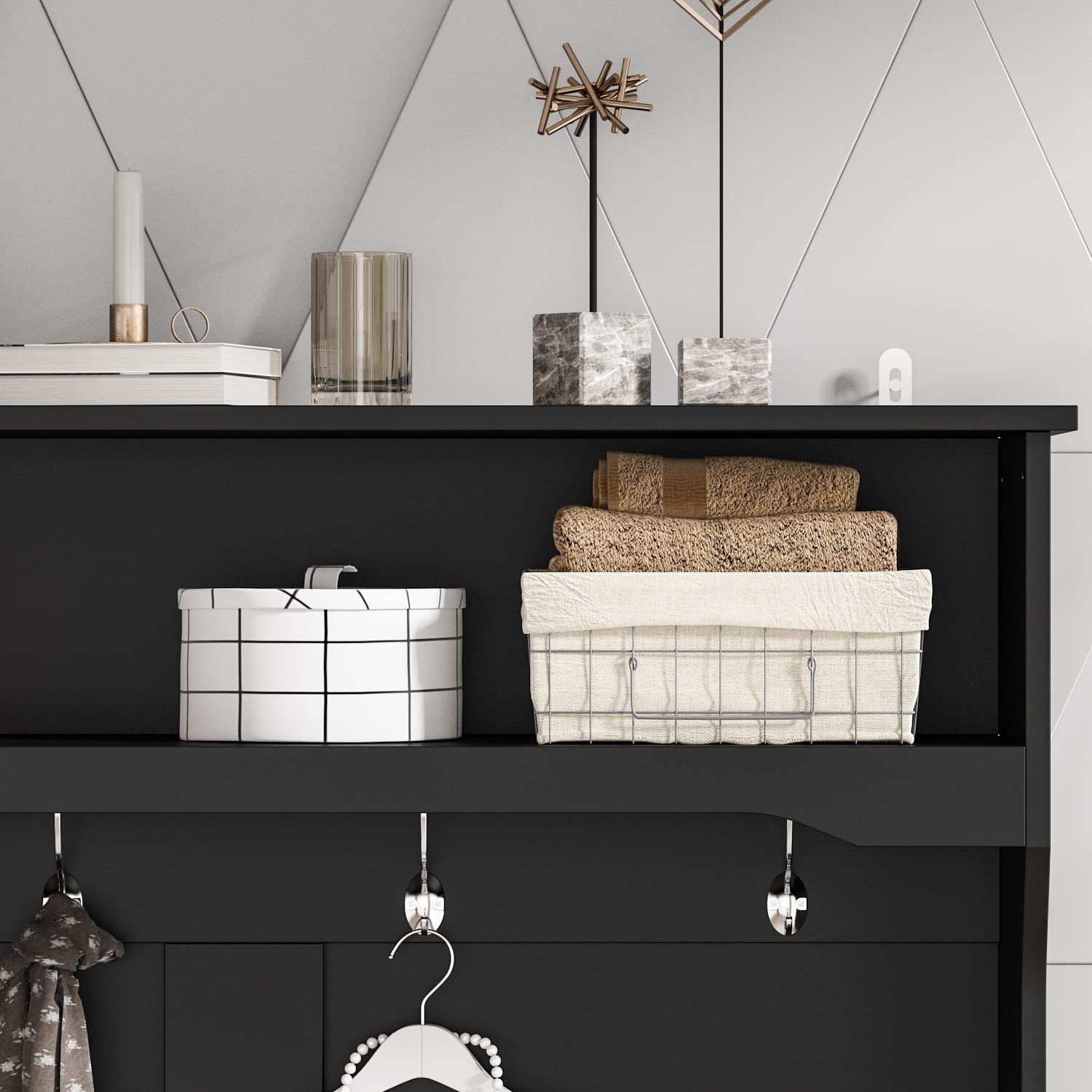 AIEGLE 3-in-1 Entryway Hall Tree with Bench, Shoe Storage & Coat Rack - 6 Cube Organizer & 4 Hooks - Space Saving Black Entryway Furniture (39.8