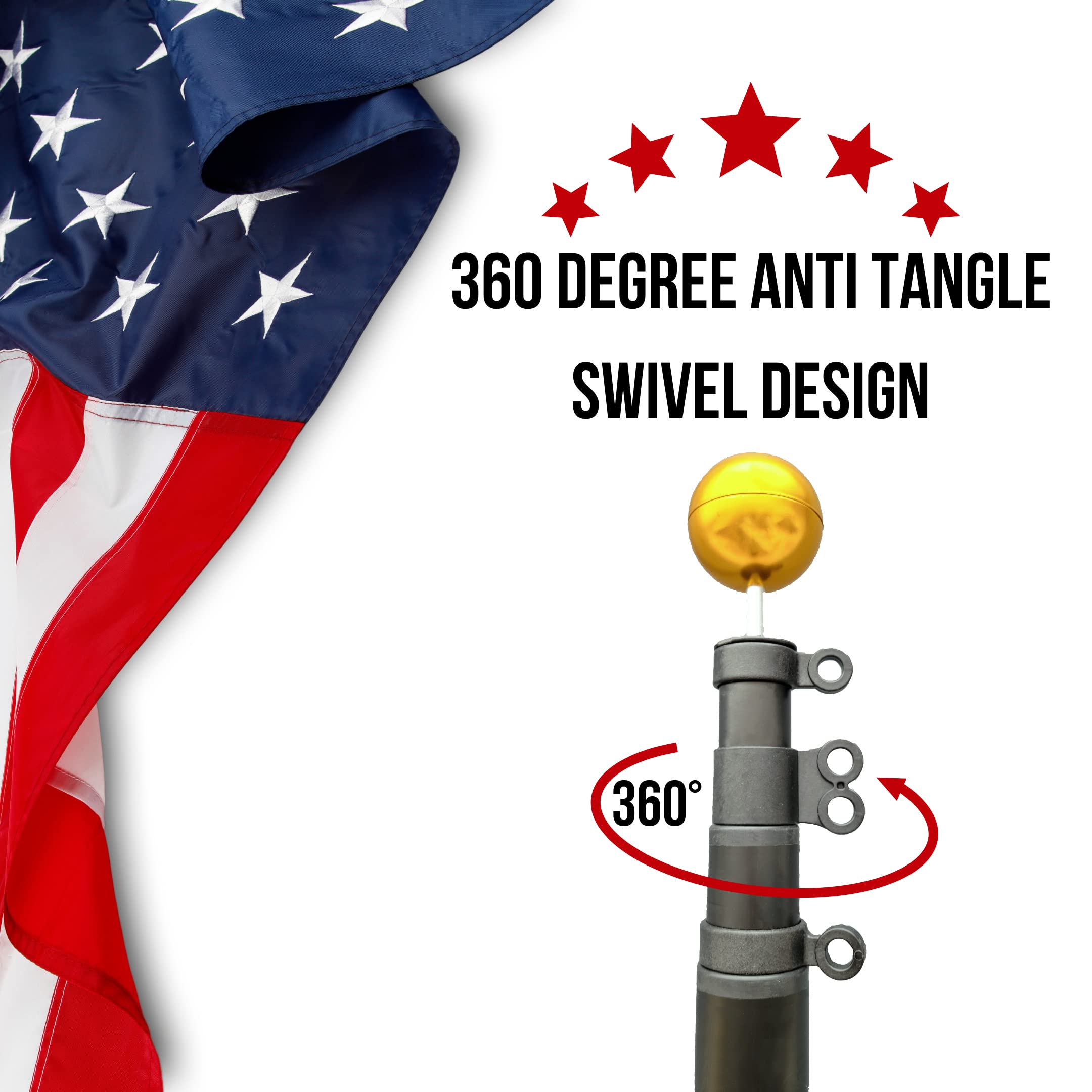 20FT Heavy Duty Telescoping Flagpole Kit - Freedom Edition in Black | Durable & Adjustable for Residential, Commercial & Patriotic Displays