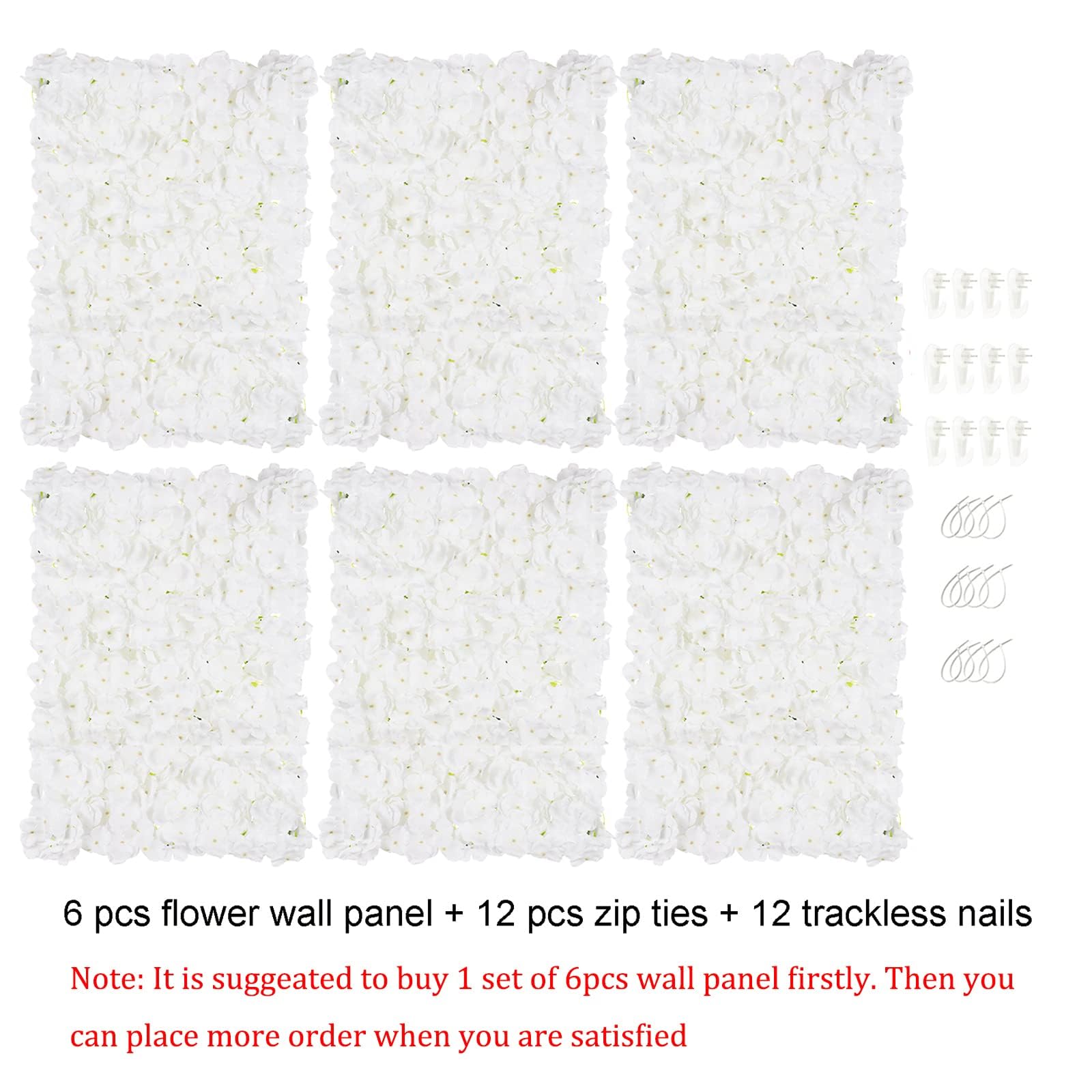 BLOSMON 6-Pack White Artificial Hydrangea Flower Wall Panels (24