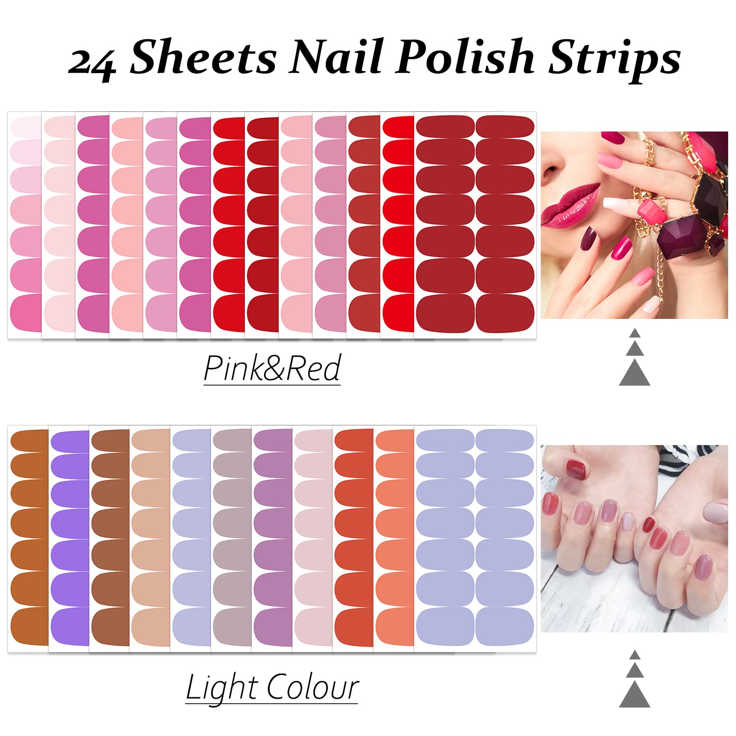 DANNEASY 24 Sheets Red Pink Nail Polish Strips - Self Adhesive Nail Wraps & Polish Stickers for Women & Girls - Includes Nail File & Cuticle Stick - Perfect for DIY Nail Art, Parties & Gifts