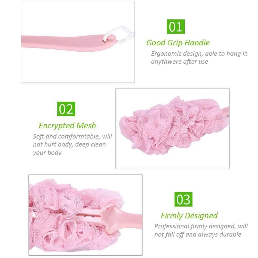 Exfoliating Loofah Bath Brush with Long Handle - Nylon Mesh Back Scrubber for Deep Cleansing & Skin Massage | Shower Body Washer for Women & Men | Perfect for Exfoliation, Back Cleaning & Relaxing Spa Experience (Light Cream)