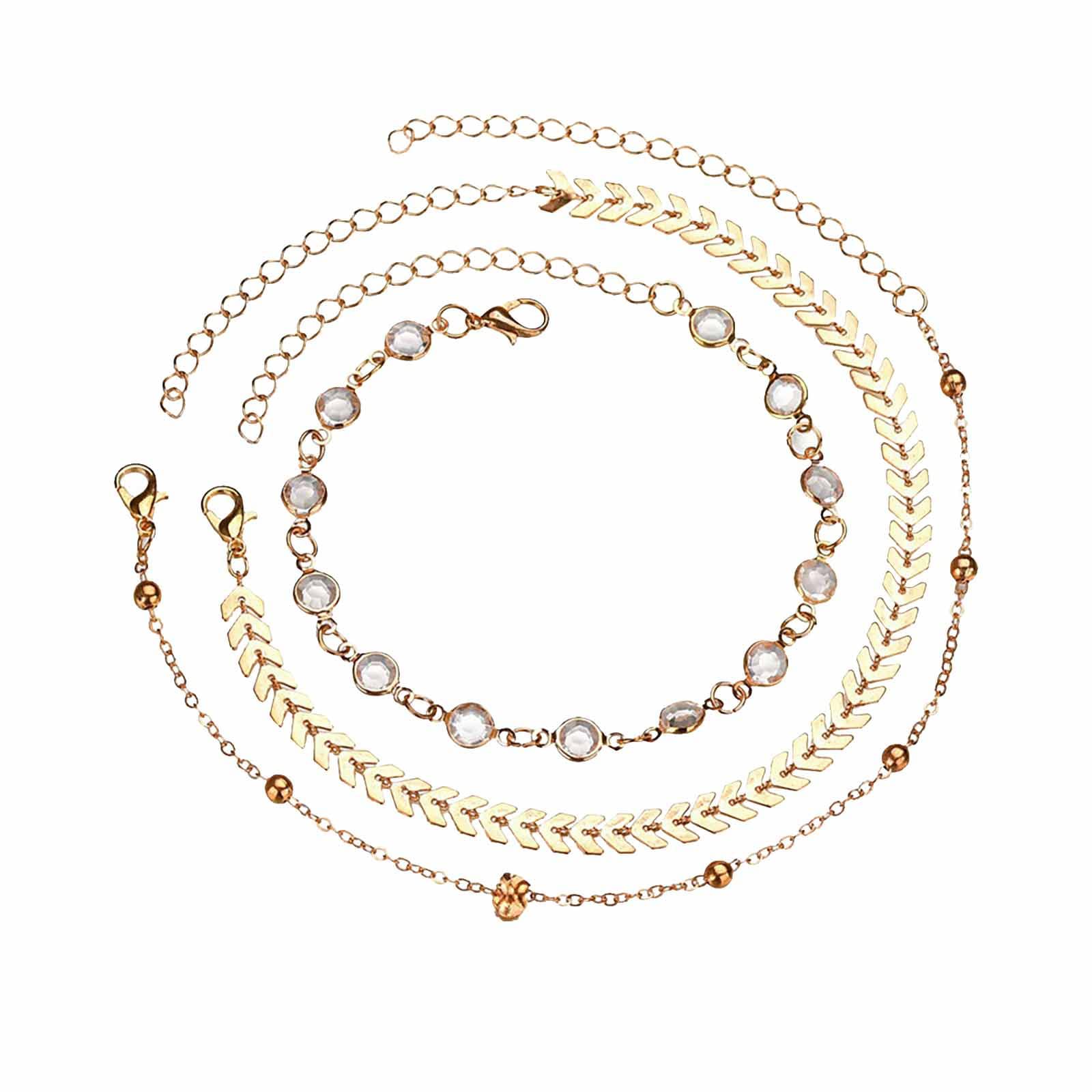 Luo-yes Women's Personalized 3-Layer Anklet - Gold Adjustable Beach Foot Jewelry for Summer, Boho Style Wolf Bracelet Gift | Perfect for Vacations, Weddings & Music Festivals