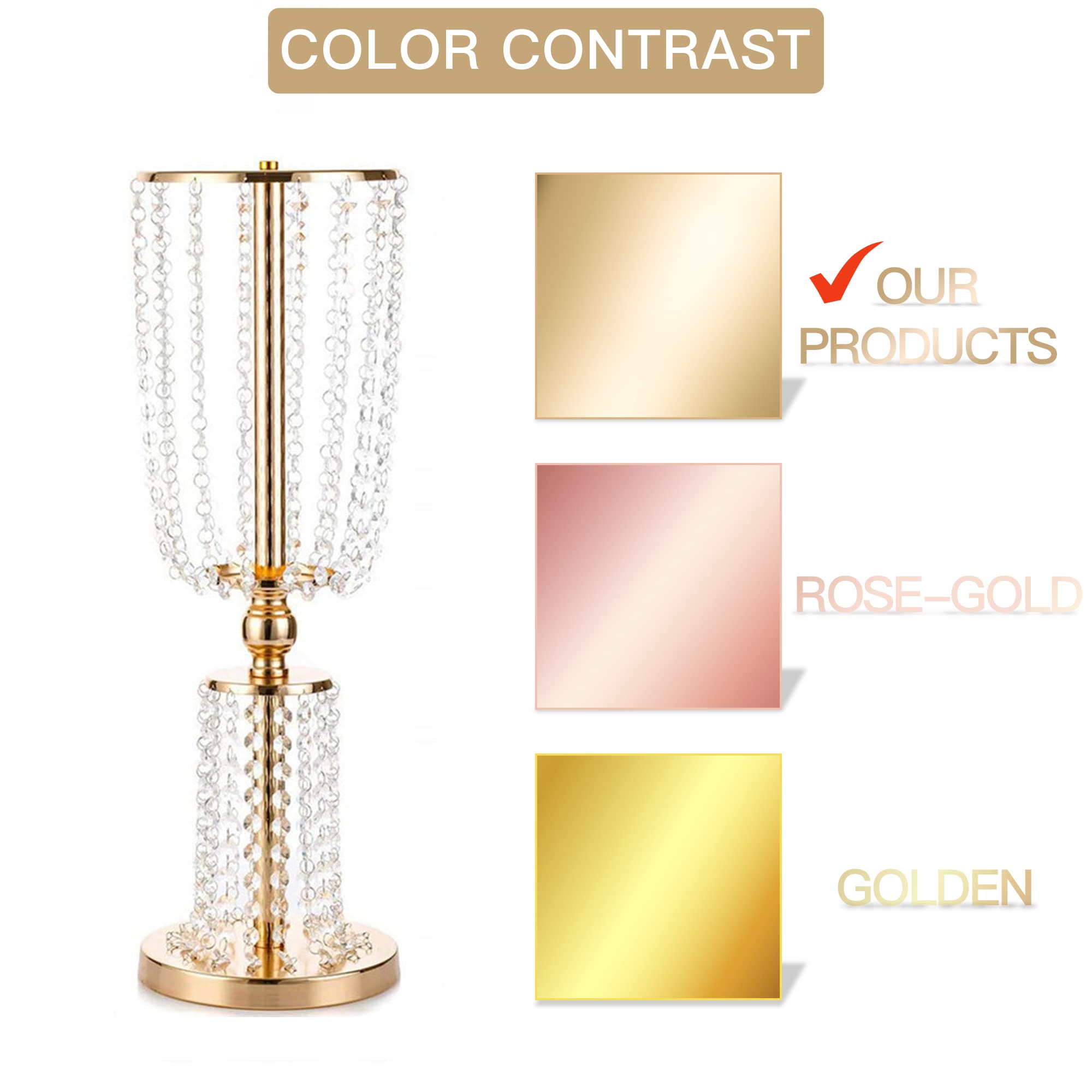 NUPTIO 10-Pack 23.75 Inch Gold Metal Crystal Vases - Tall Wedding Centerpiece Flower Holders for Reception Tables, Bridal Showers, Home Decor & Event Decorations