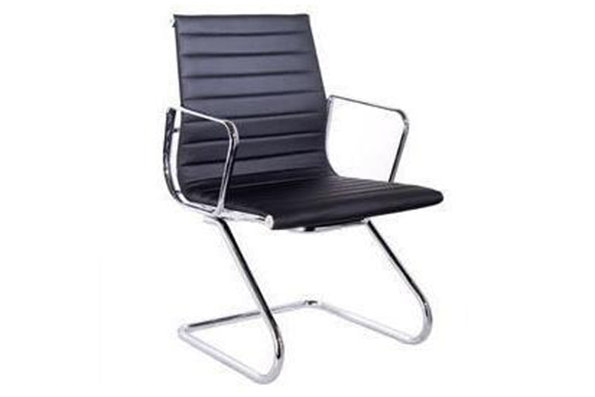 Eames Style PU Leather Visitor Office Chair with Cantilever Base - Black - Perfect for Modern Workspaces, Reception Areas & Home Offices
