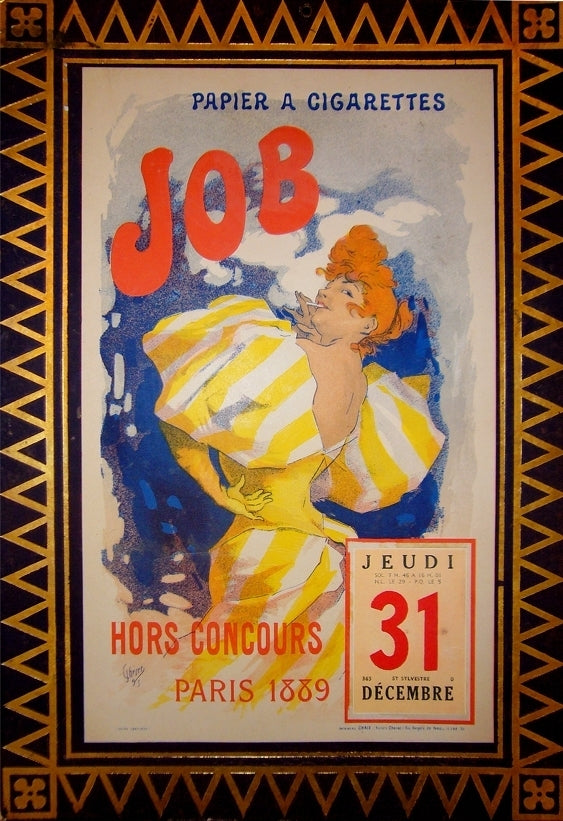 1889 Original Vintage French Jules Cheret JOB Calendar Poster - Antique Art Print for Home Decor, Office Wall Art & Vintage Collectors