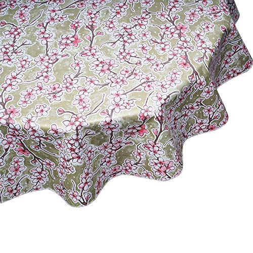 Cherry Blossom Gold Round Oilcloth Tablecloth - Waterproof & Washable - Perfect for Dining, Kitchen, Picnic, and Outdoor Use - Choose Your Size!
