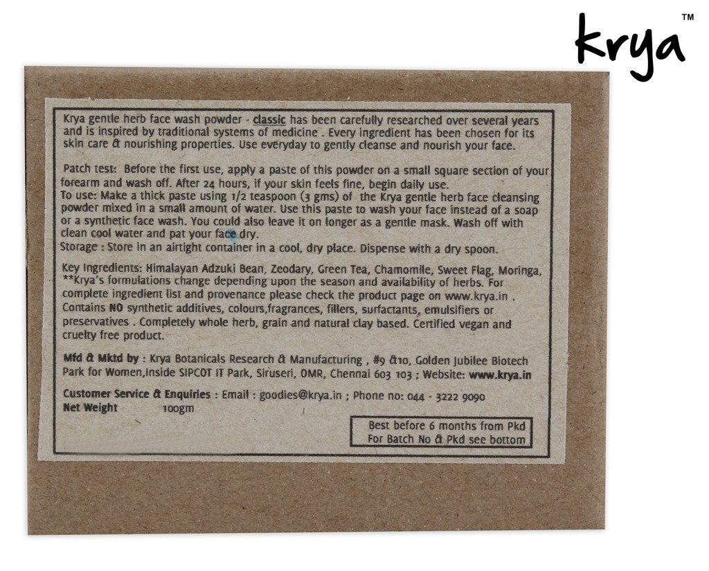 Krya Classic Ayurvedic Face Wash Powder for Oily Skin - 100% Natural & Organic Cleansing Choornam - Unclogs Pores, Balances Sebum, Brightens Skin - Perfect for Daily Skincare Routine & Acne-Prone Skin