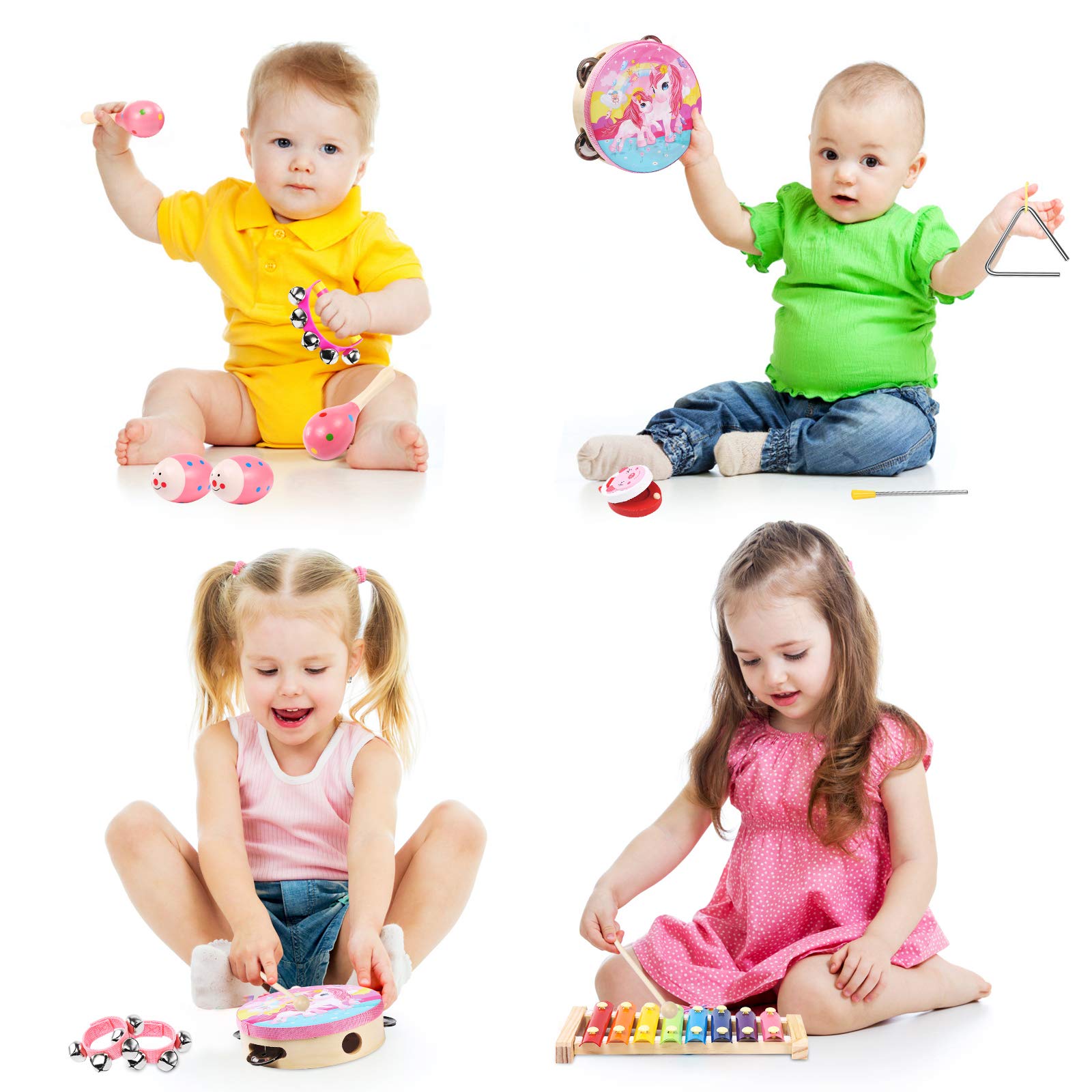Oathx 14-Piece Baby Musical Toys Set - Xylophone, Tambourine & Maracas for Toddlers | Perfect 1st Birthday Gift for Girls | Fun Learning & Playtime