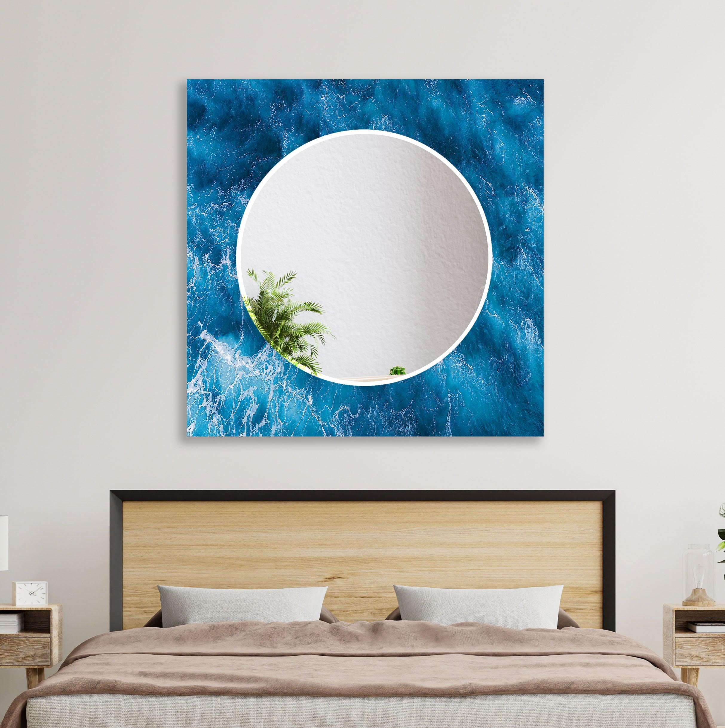 Blue Ocean Wave Wall Mirror - Coastal Decor for Bathroom, Bedroom & Living Room - Stylish Nautical Home Accent for Beach House & Seaside Themed Interiors