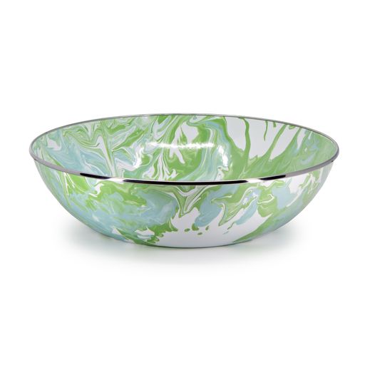 Modern Monet Swirl Enamelware 5 Quart Serving Bowl - Vintage Style Decorative Serving Dish for Salads, Pasta, Fruit - Perfect for Dinner Parties, Picnics & Farmhouse Kitchen Decor
