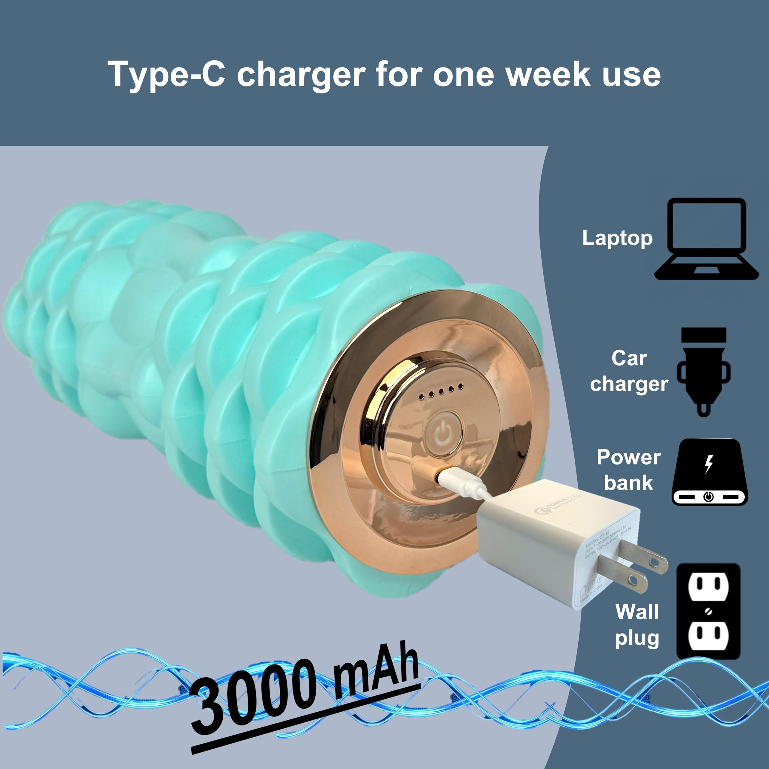 Electric Vibrating Foam Roller Massager with 4 Speed Settings - Rechargeable Muscle Massage Roller for Back, Legs & Shoulders - Portable Fitness Recovery Tool for Gym, Yoga & Travel (Blue)